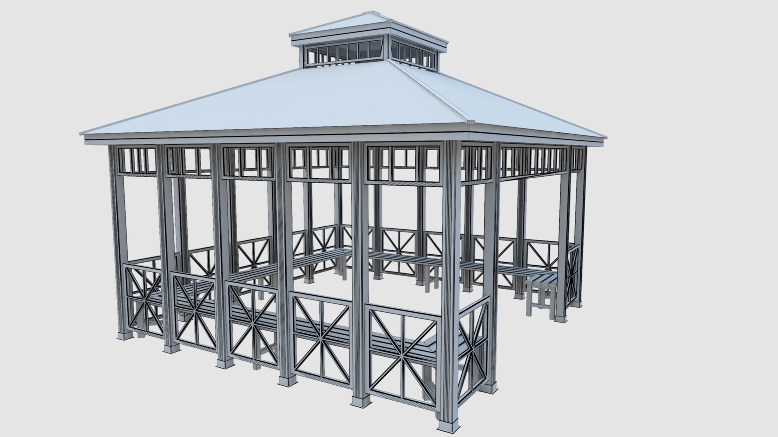 Wood Garden Pergola - Gazebo 03 Low-poly 3D model_23