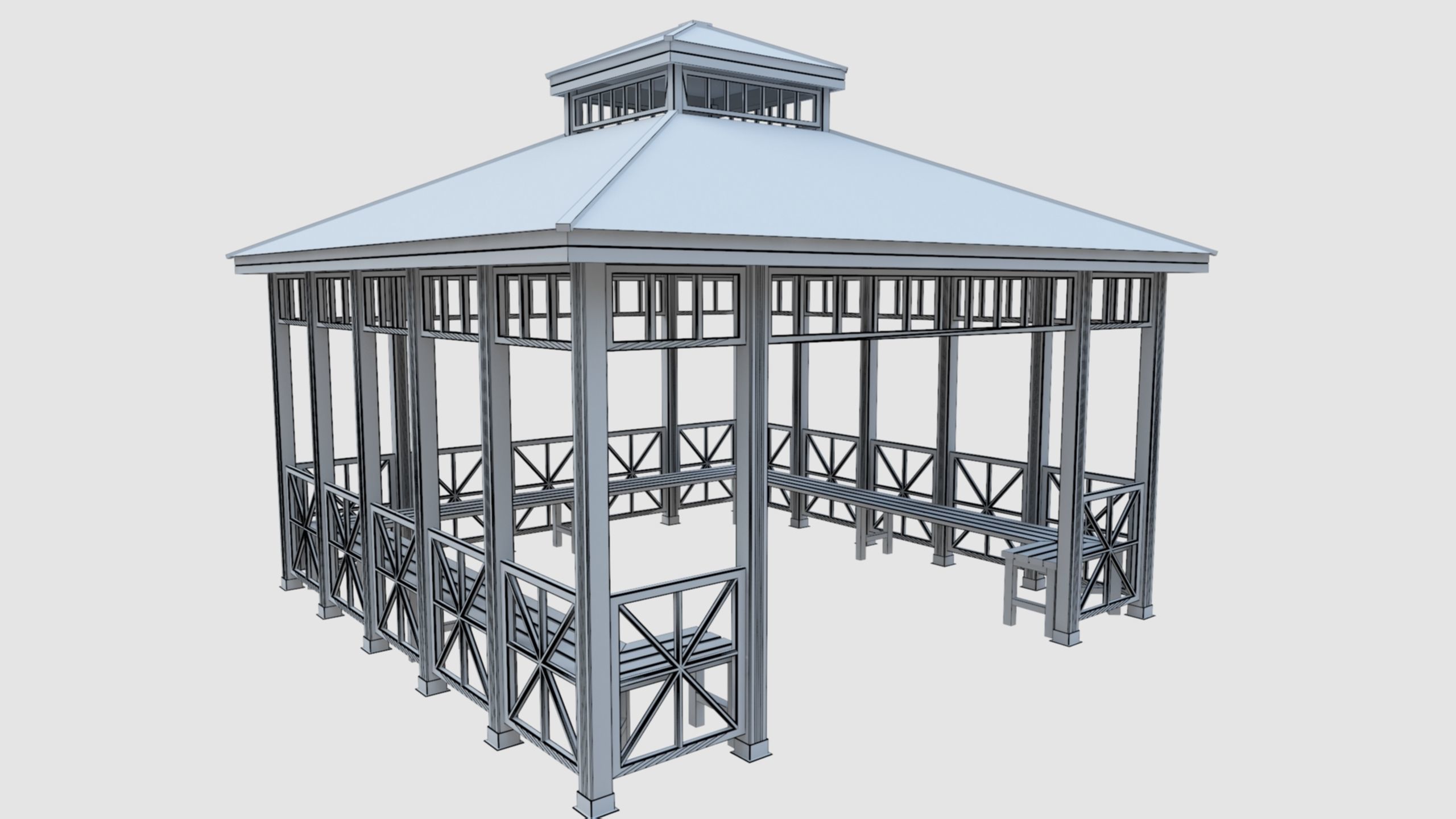 Wood Garden Pergola - Gazebo 03 Low-poly 3D model_22