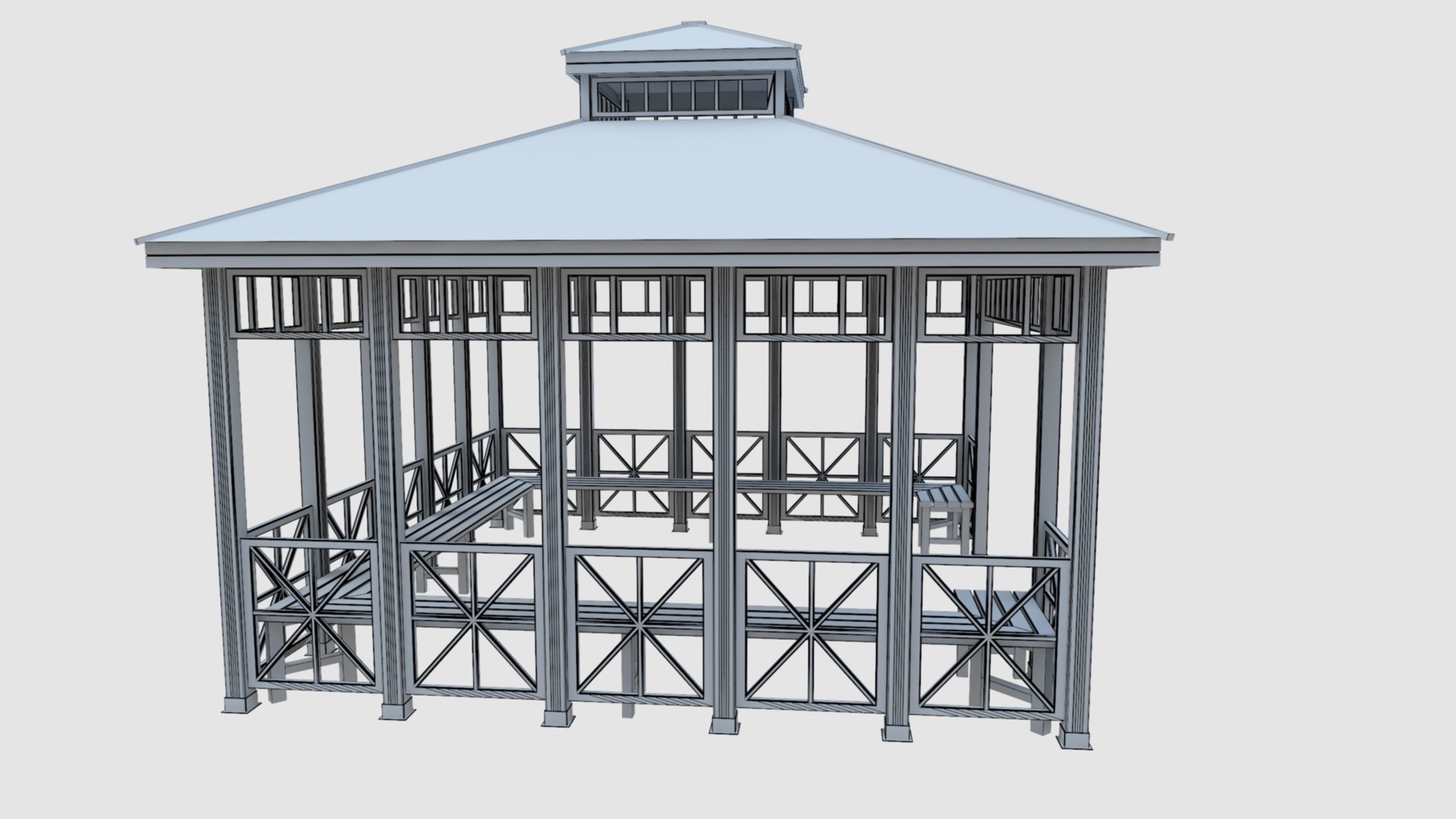 Wood Garden Pergola - Gazebo 03 Low-poly 3D model_24