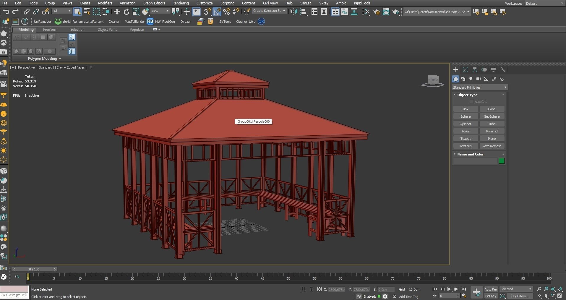Wood Garden Pergola - Gazebo 03 Low-poly 3D model_7