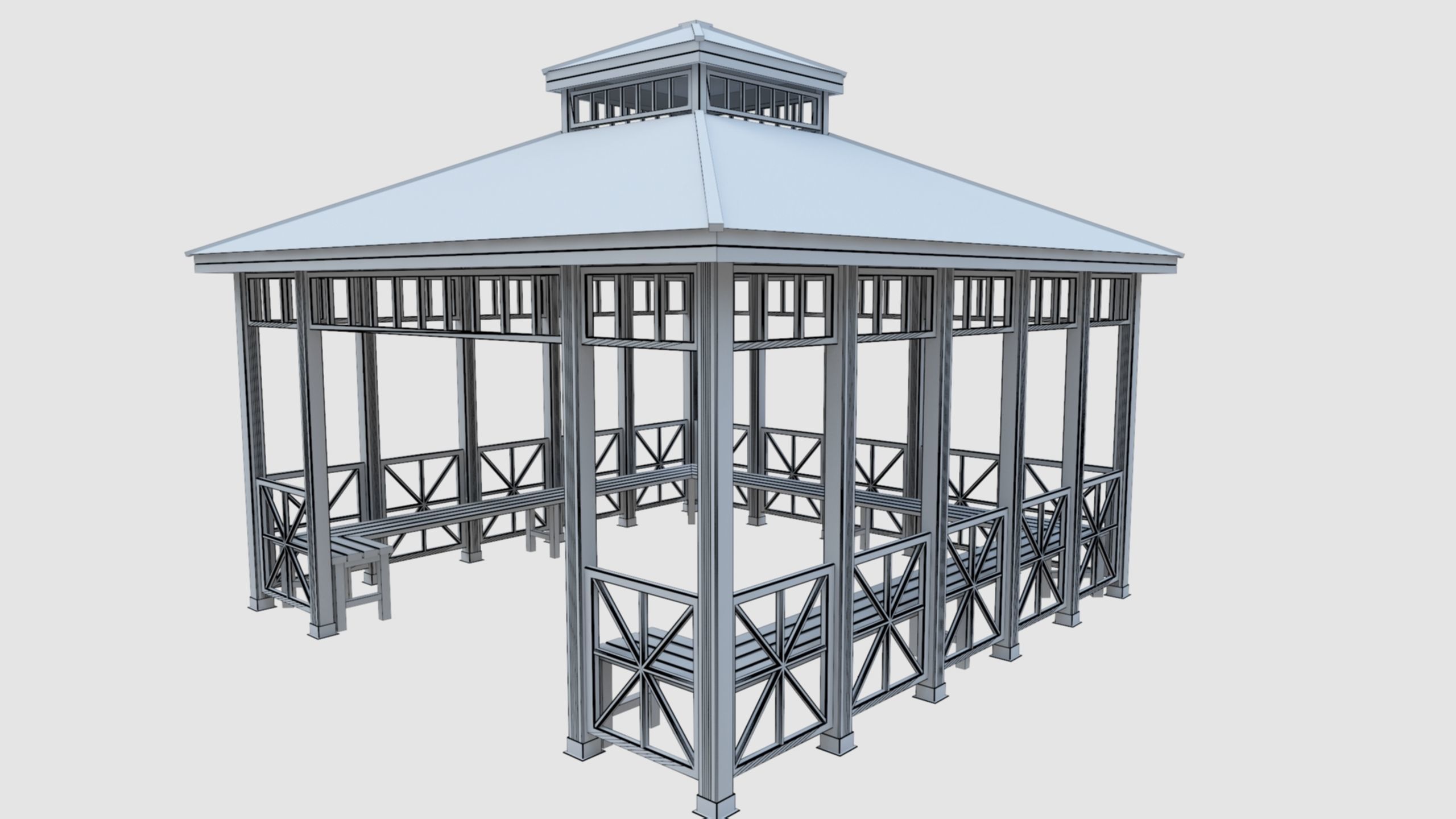 Wood Garden Pergola - Gazebo 03 Low-poly 3D model_32