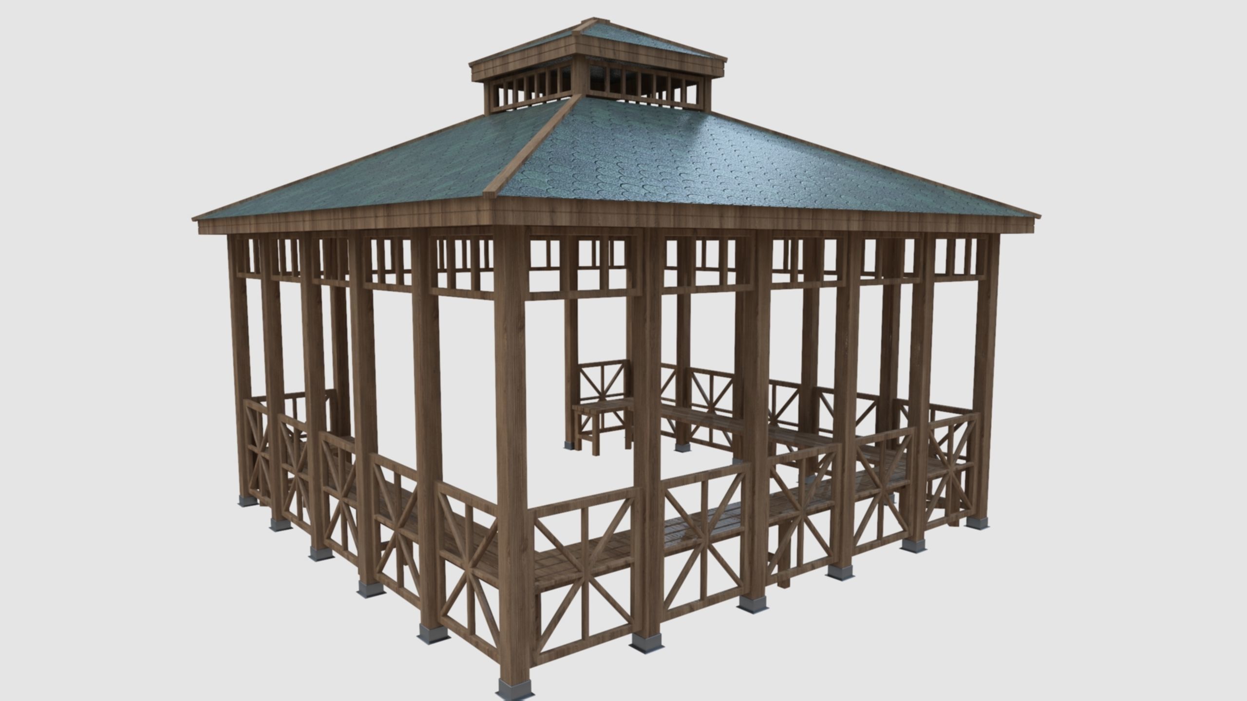 Wood Garden Pergola - Gazebo 03 Low-poly 3D model_12