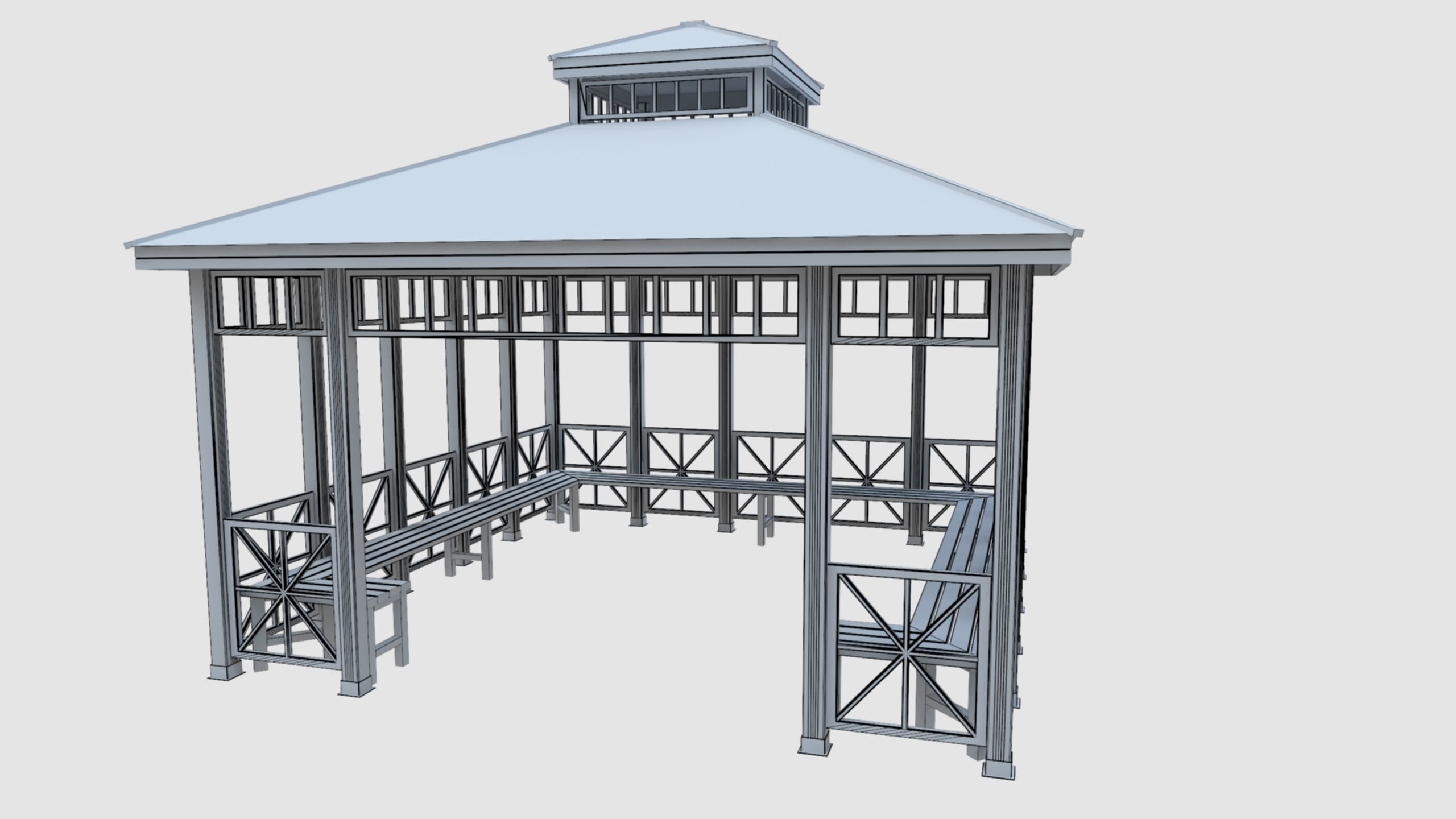 Wood Garden Pergola - Gazebo 03 Low-poly 3D model_33