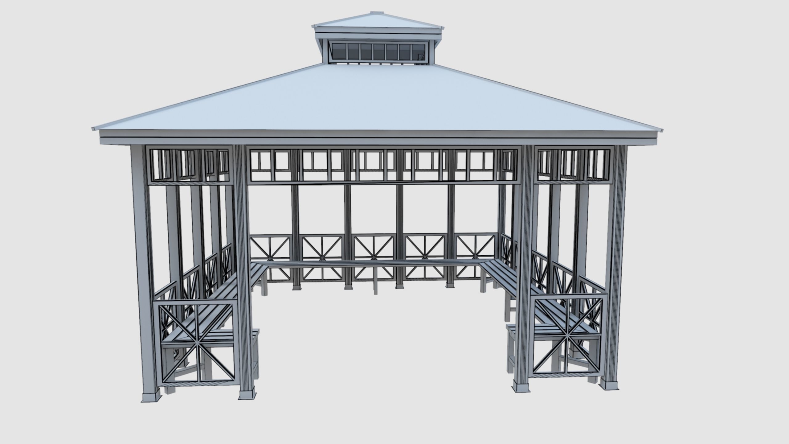 Wood Garden Pergola - Gazebo 03 Low-poly 3D model_34