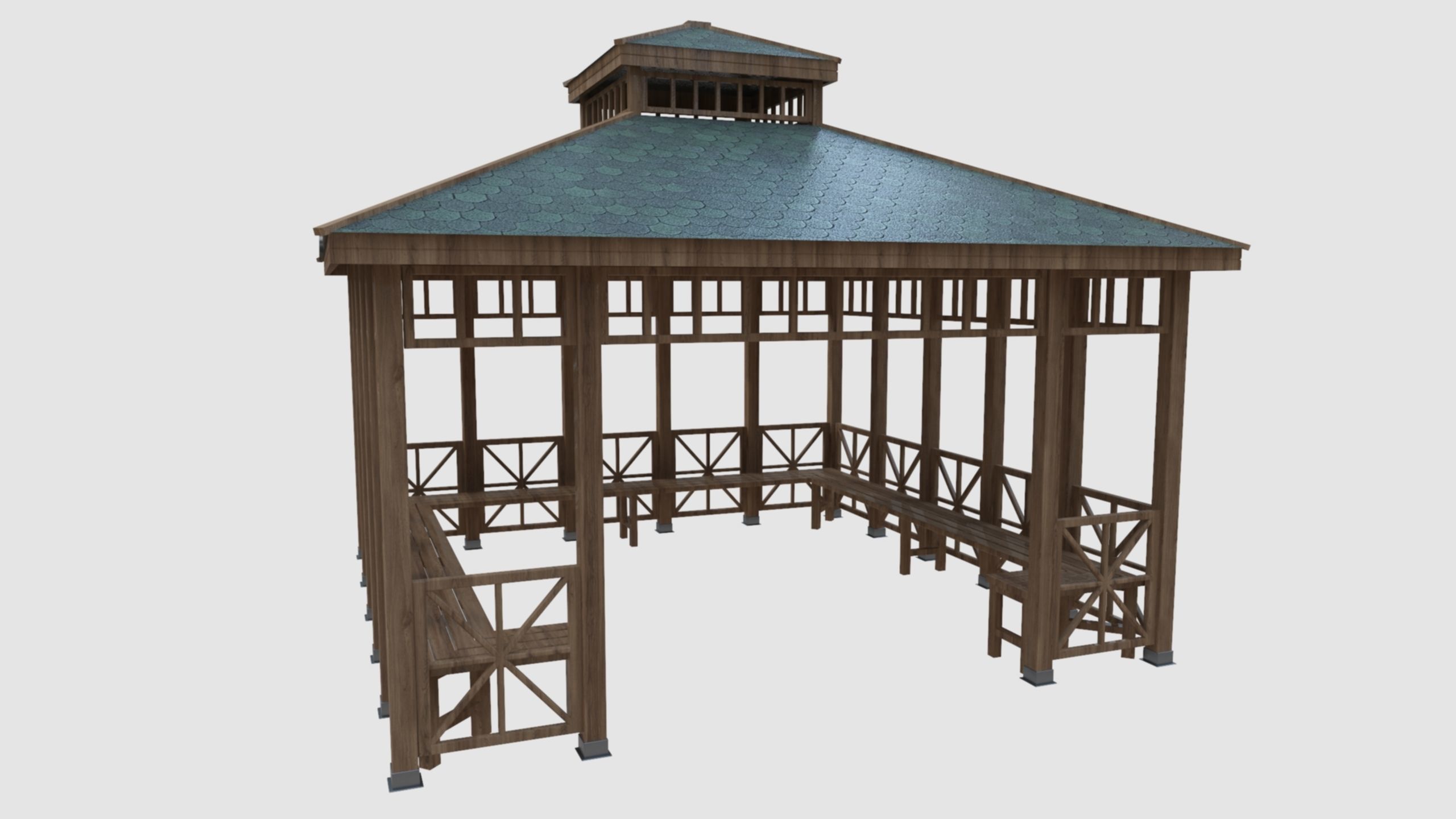 Wood Garden Pergola - Gazebo 03 Low-poly 3D model_1