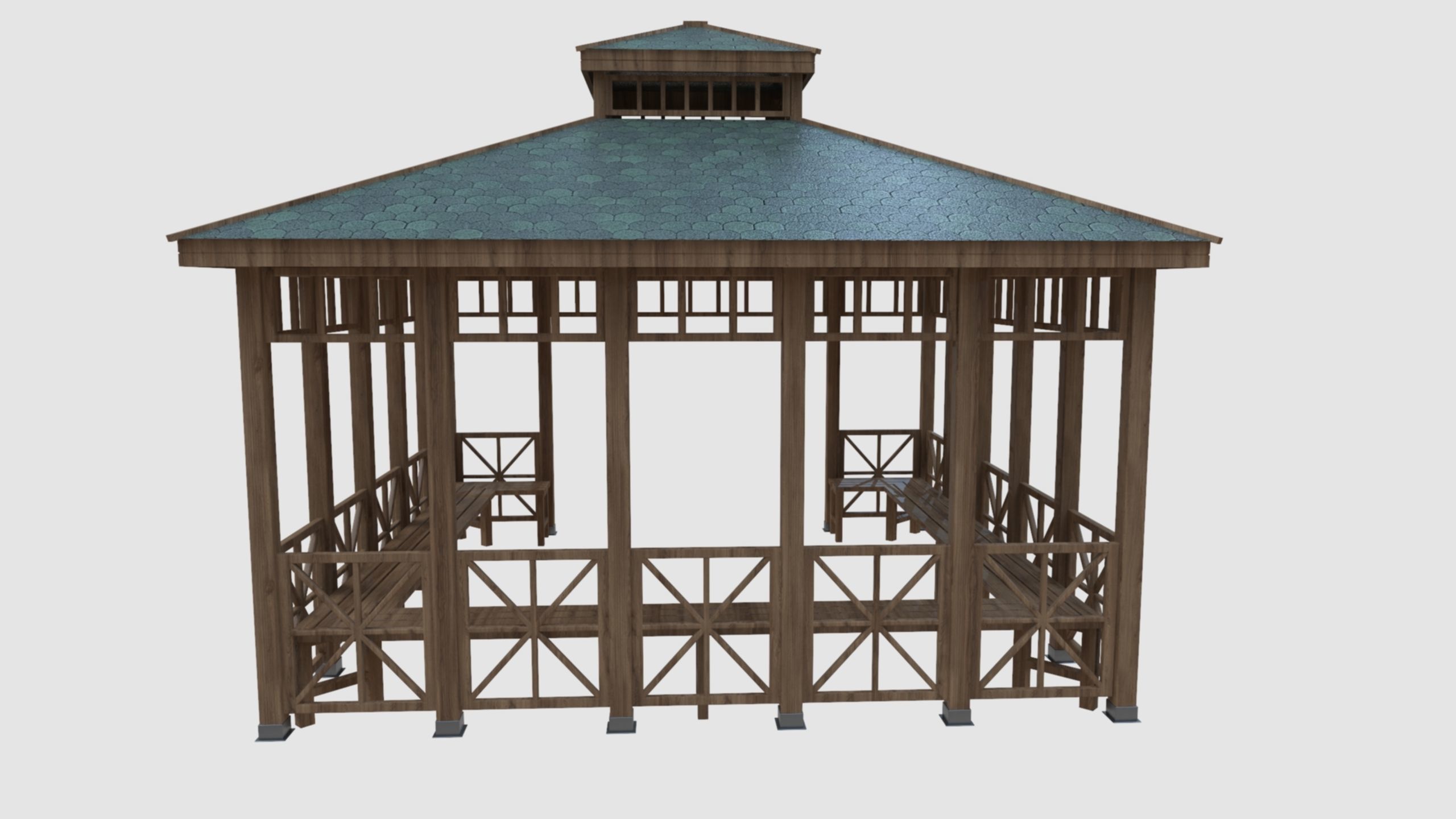 Wood Garden Pergola - Gazebo 03 Low-poly 3D model_11