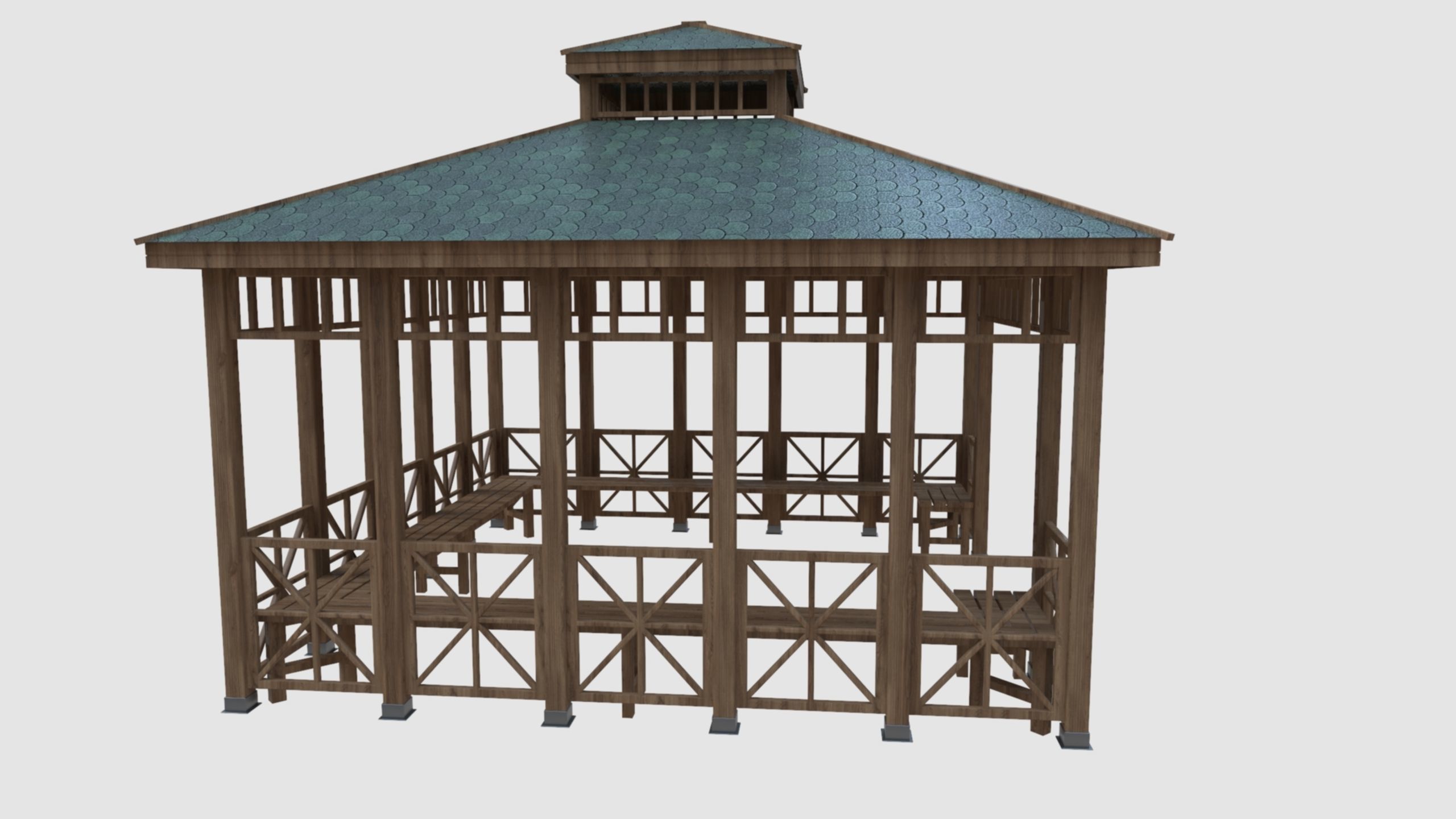 Wood Garden Pergola - Gazebo 03 Low-poly 3D model_5