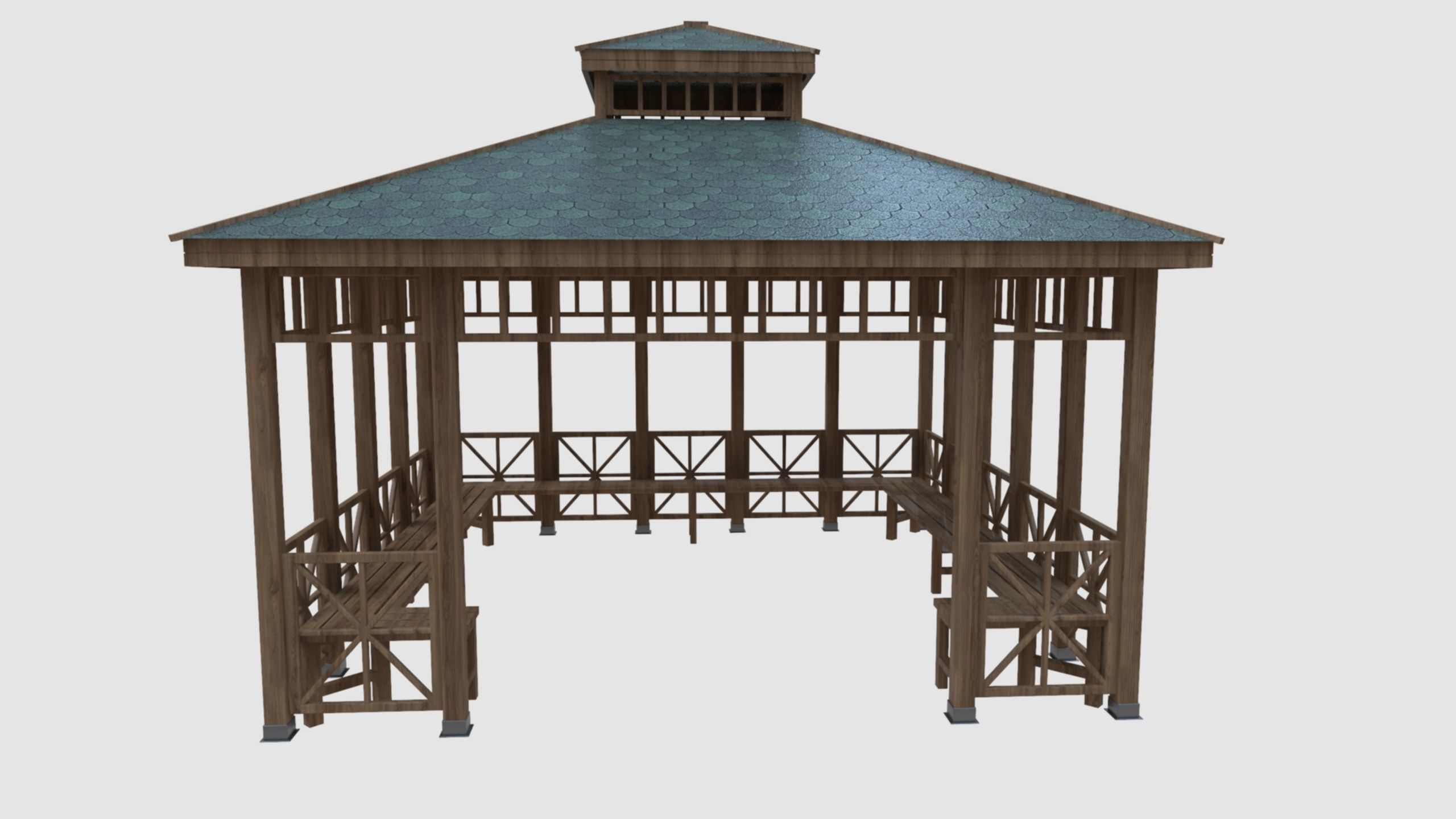 Wood Garden Pergola - Gazebo 03 Low-poly 3D model_17