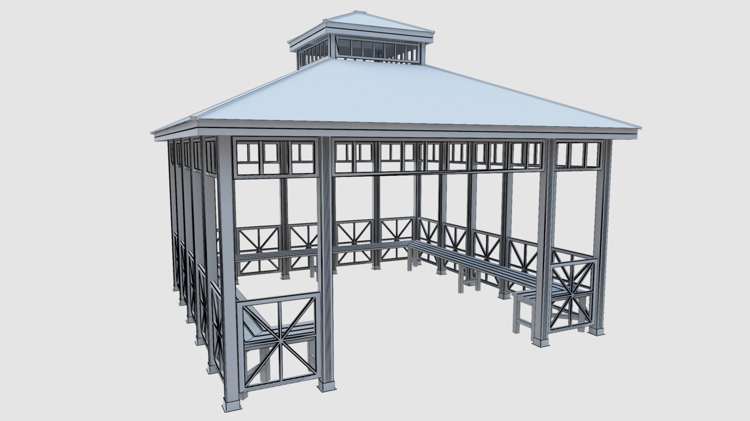 Wood Garden Pergola - Gazebo 03 Low-poly 3D model_21