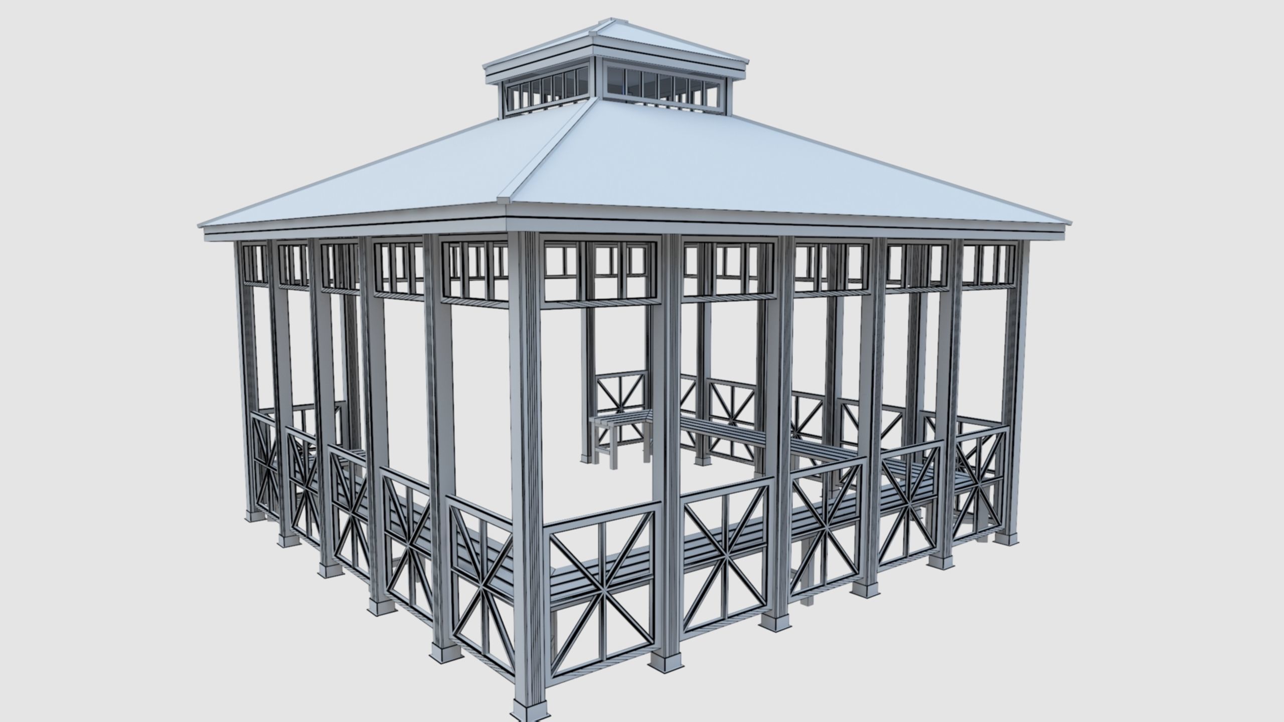 Wood Garden Pergola - Gazebo 03 Low-poly 3D model_29