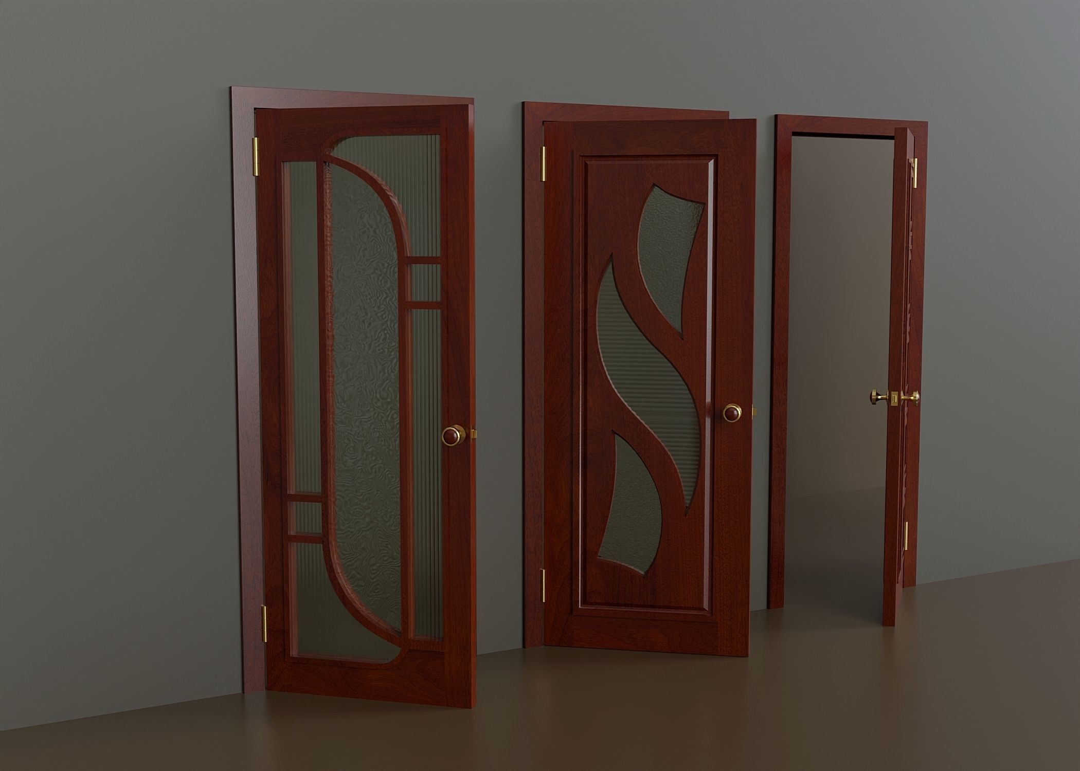 Set of modern interior doors Low-poly 3D model_2