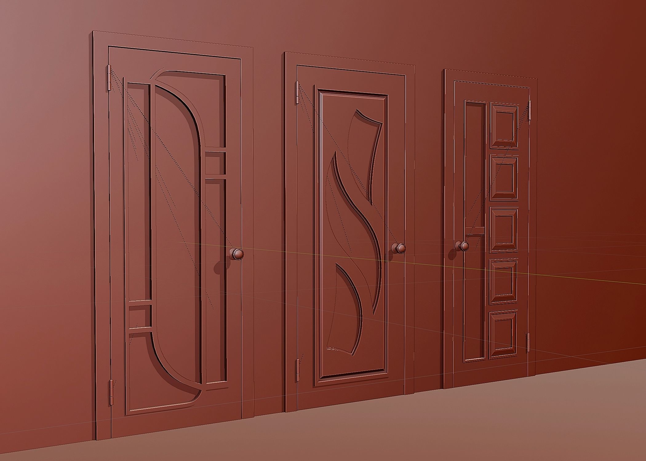Set of modern interior doors Low-poly 3D model_5