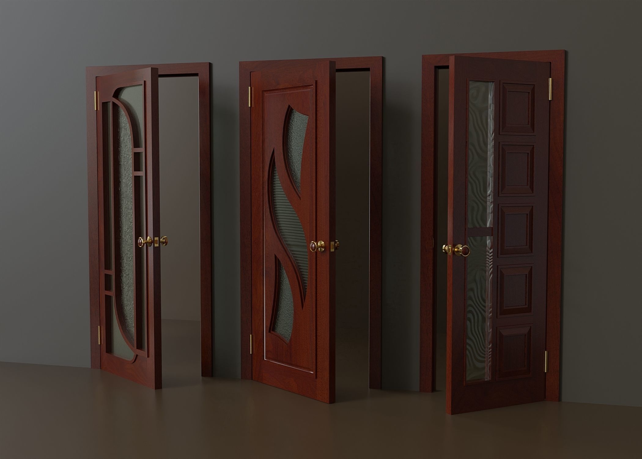 Set of modern interior doors Low-poly 3D model_1