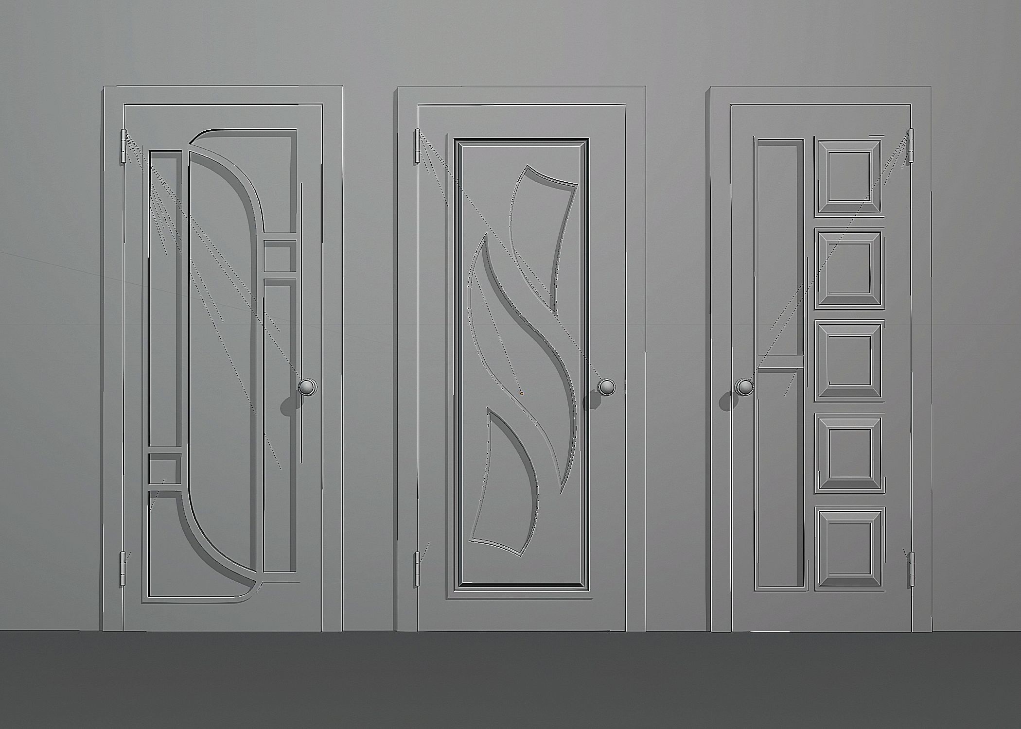 Set of modern interior doors Low-poly 3D model_4