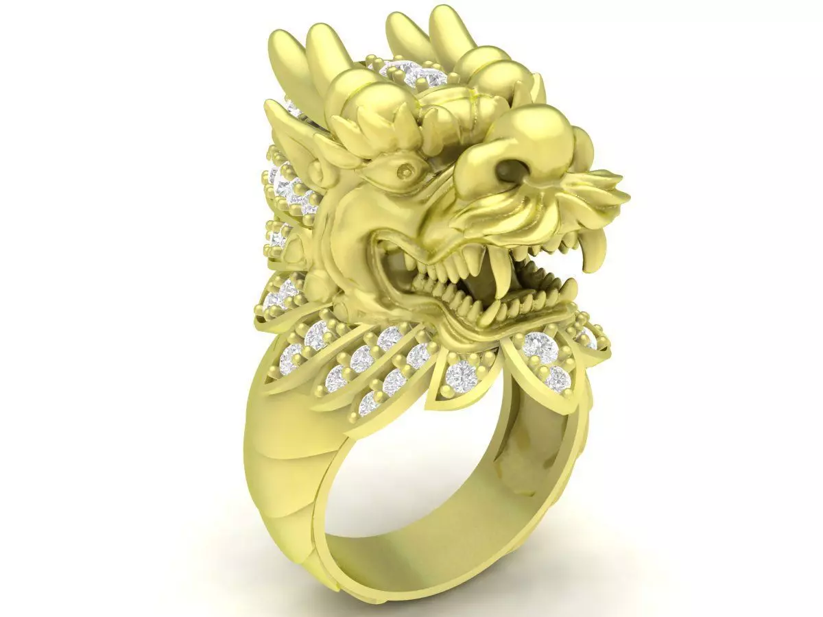 Luxury Dragon Head Men Ring with Diamond Details 3D Model 3849 3D print model
