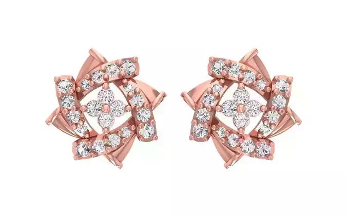 Women Flower Stud Earrings 3dm STL OBJ FBX Renders Details