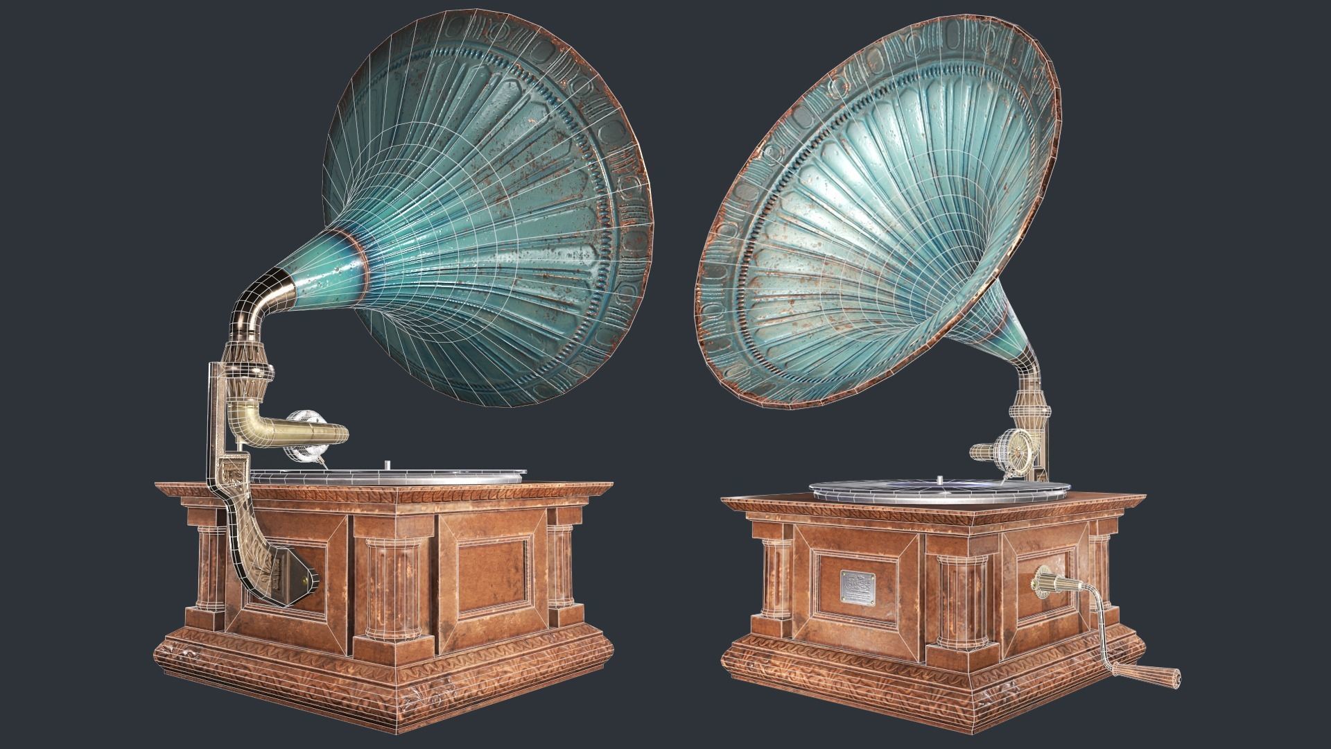Phonograph gramophone Low-poly 3D model_5