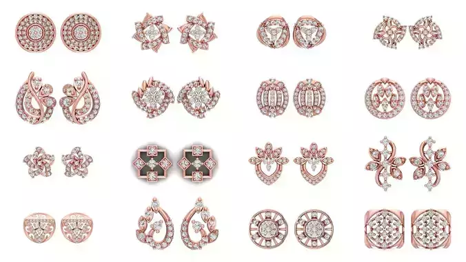 70 Women Stud Earrings 3dm STL OBJ FBX Details Collection