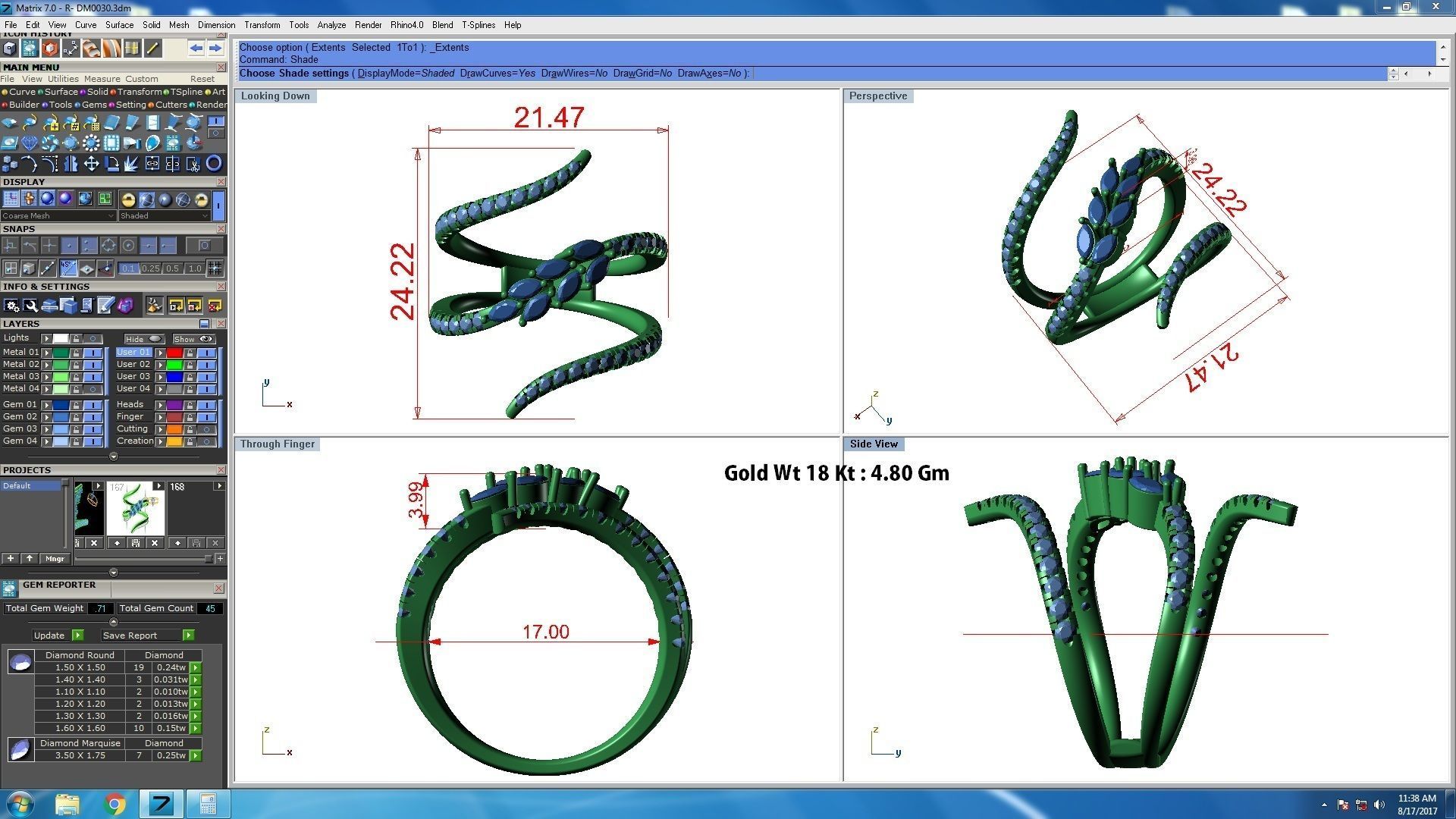 Marquise Pear Diamonds Ring 3D print model_3