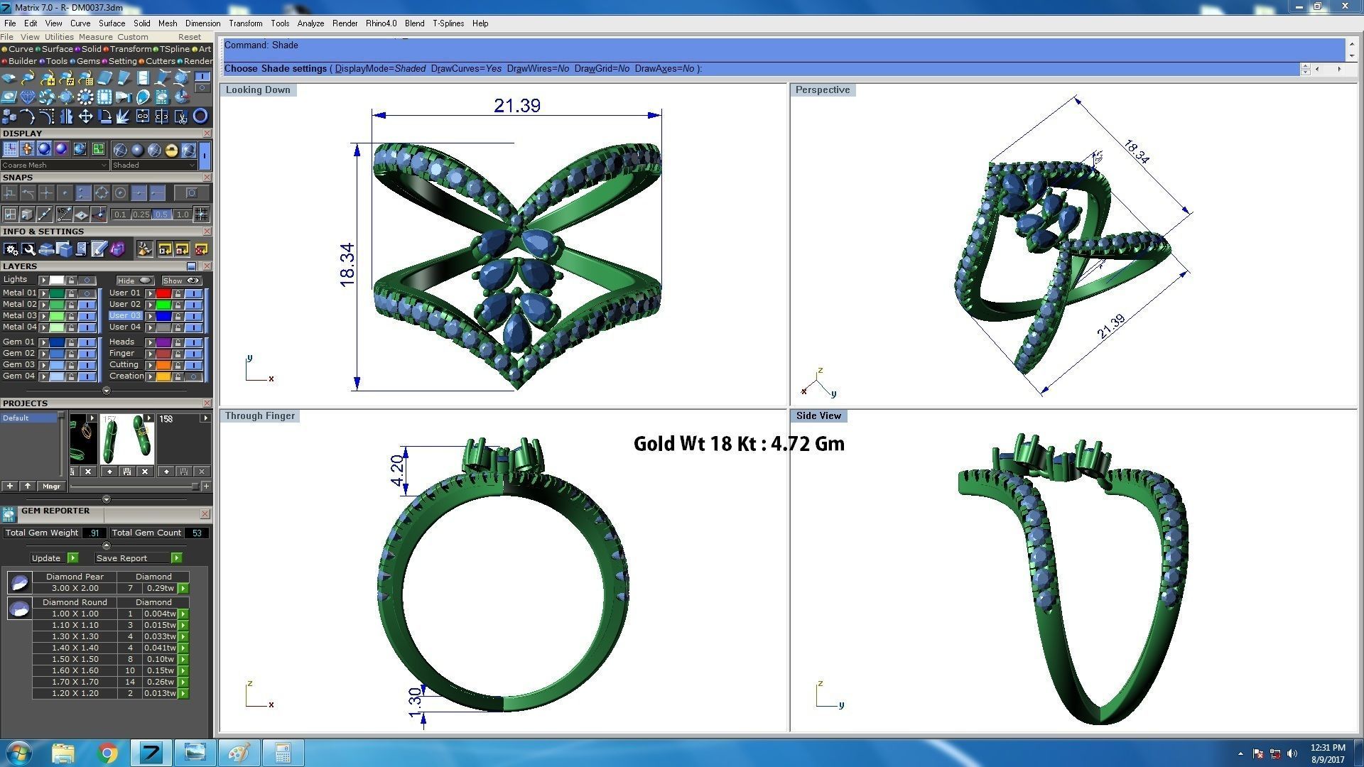 Marquise Pear Diamonds Ring 3D print model_3