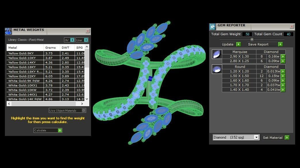 Marquise Pear Diamonds Ring 3D print model_3