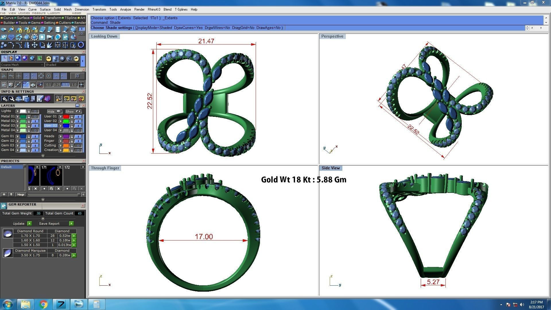 Marquise Pear Diamonds Ring 3D print model_3