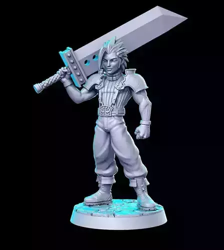 Zack Fair Final Fantasy 32mm Pre-supported 3D print model Zack Fair Final Fantasy 32mm Pre-supported 3D print model