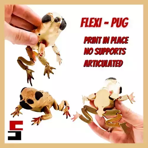 Pug Flexi Toad Frog articulated print-in-place no supports dog 3D print model