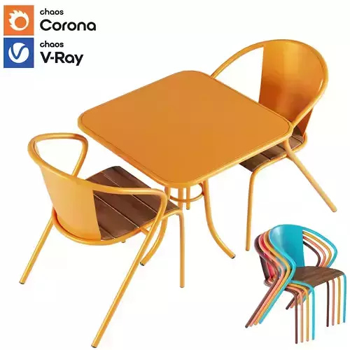 BICA set four orange chairs and table