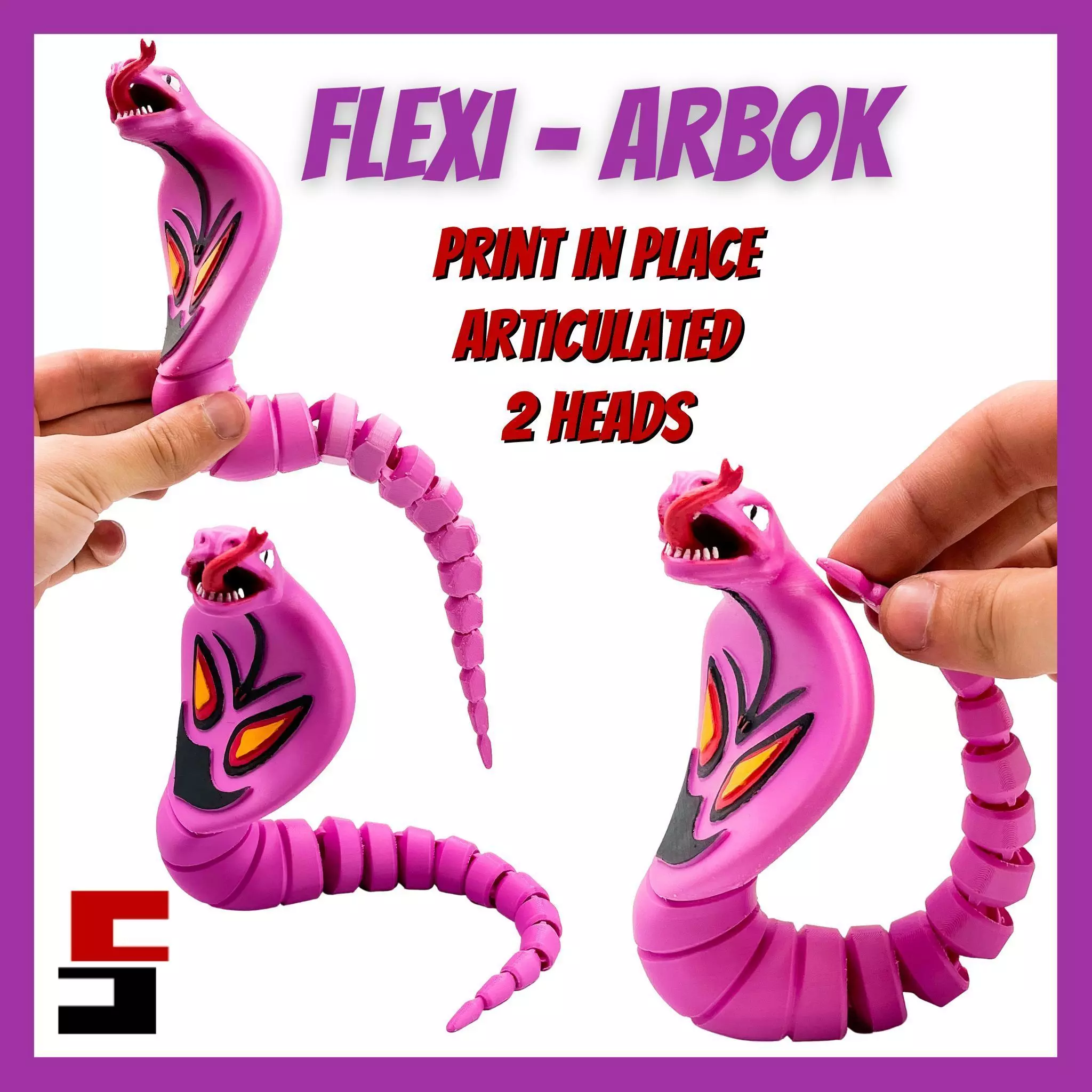 Pokemon Flexi Arbok articulated no supports snake cobra 3D print model_0