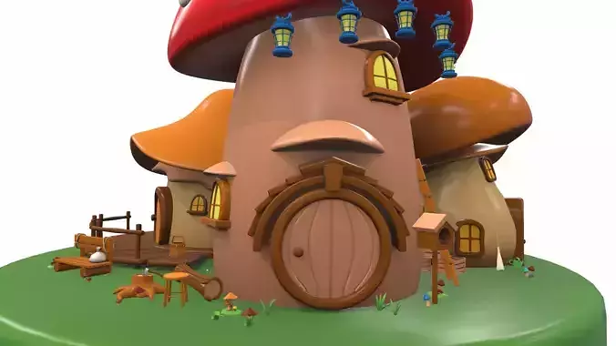 Cartoon mushroom house and props 3