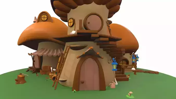 Cartoon mushroom house and props 4