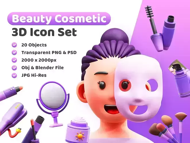 Beauty Cosmetic Icon Pack 3D Model