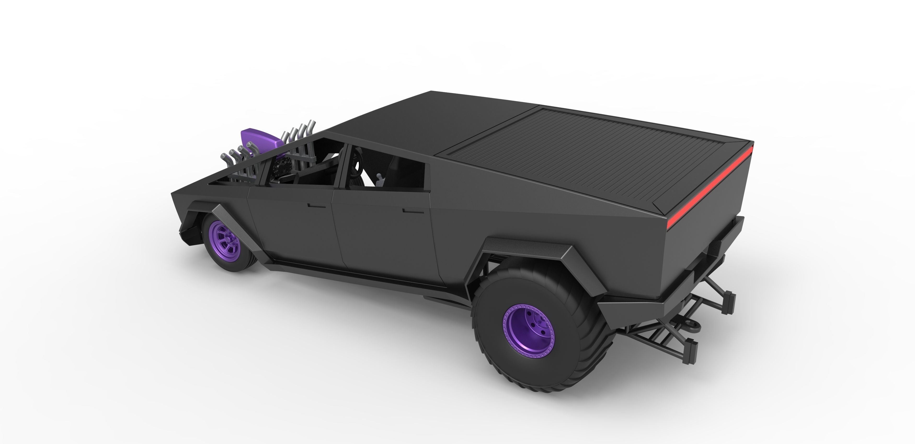 Tesla Cybertruck pulling truck 2wd Scale 1 to 25 3D print model_10