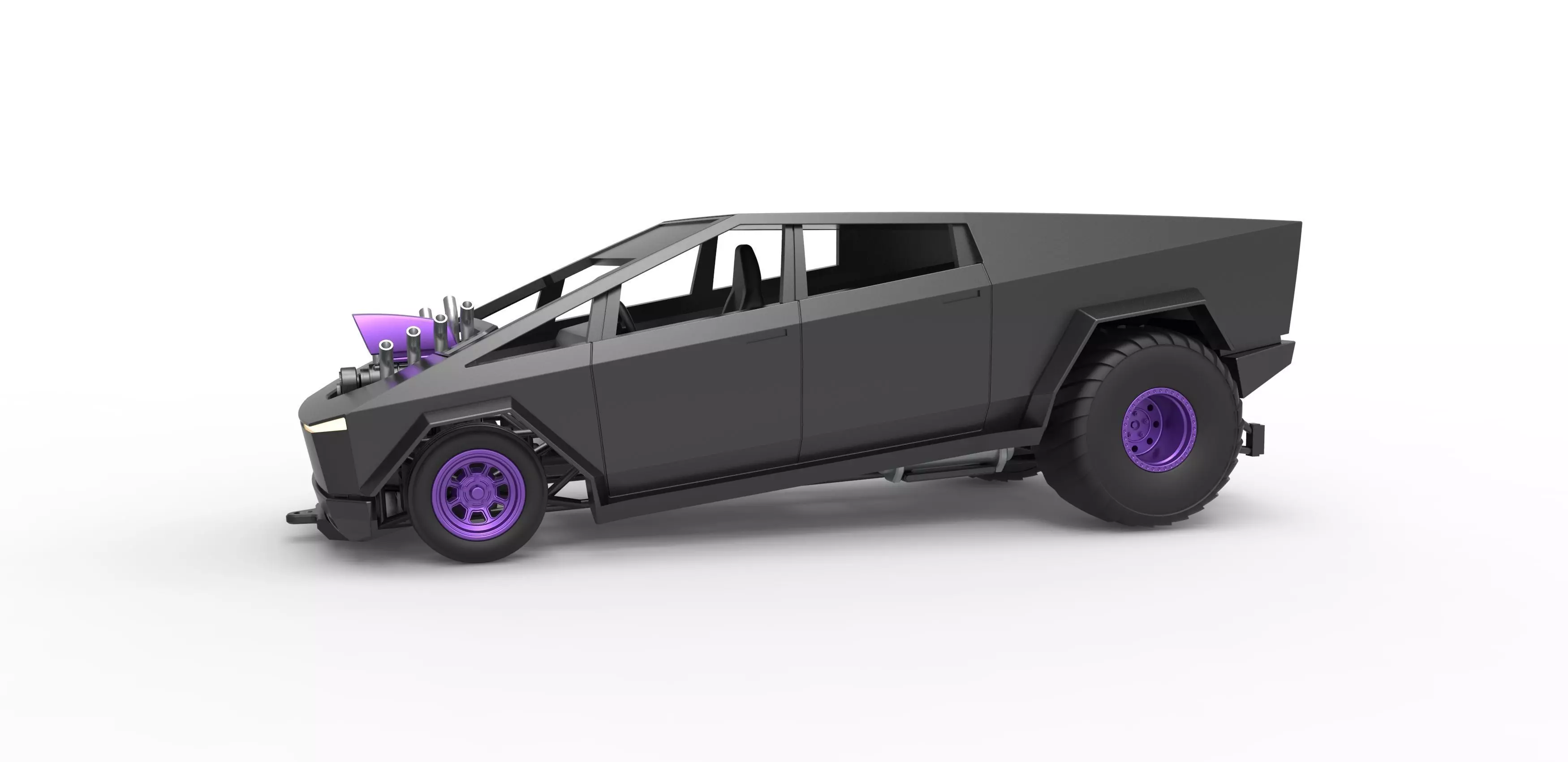 Tesla Cybertruck pulling truck 2wd Scale 1 to 25 3D print model_0