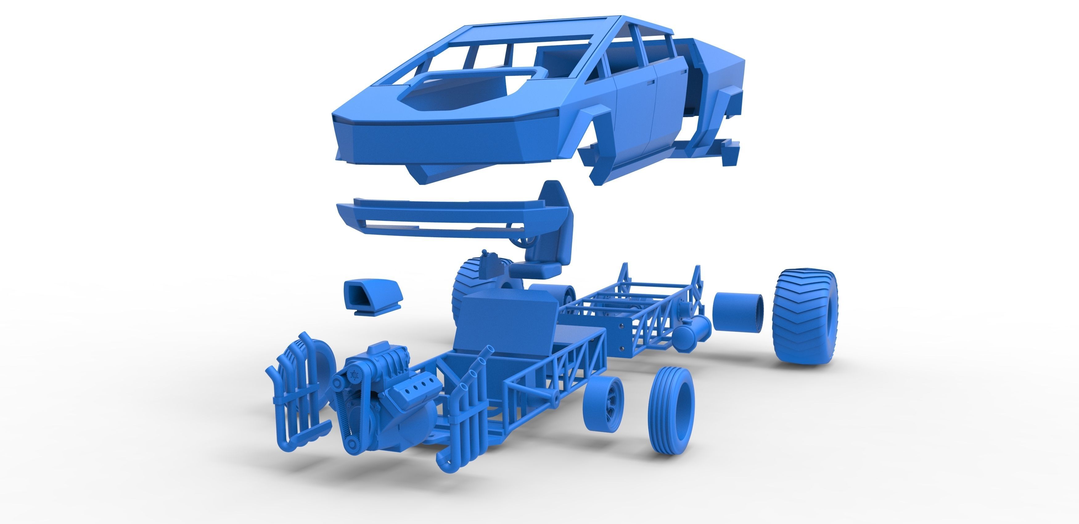 Tesla Cybertruck pulling truck 2wd Scale 1 to 25 3D print model_30