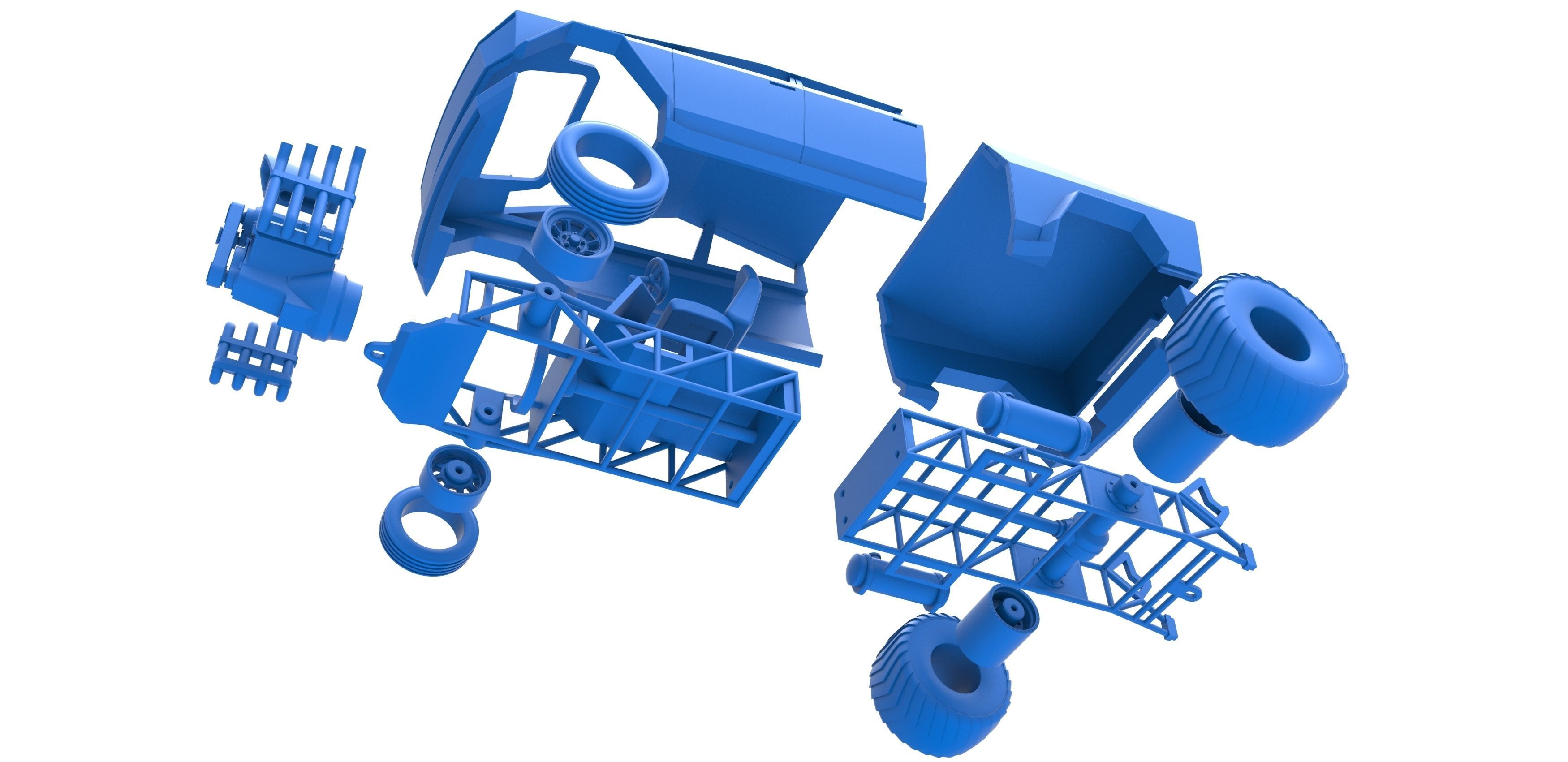 Tesla Cybertruck pulling truck 2wd Scale 1 to 25 3D print model_29