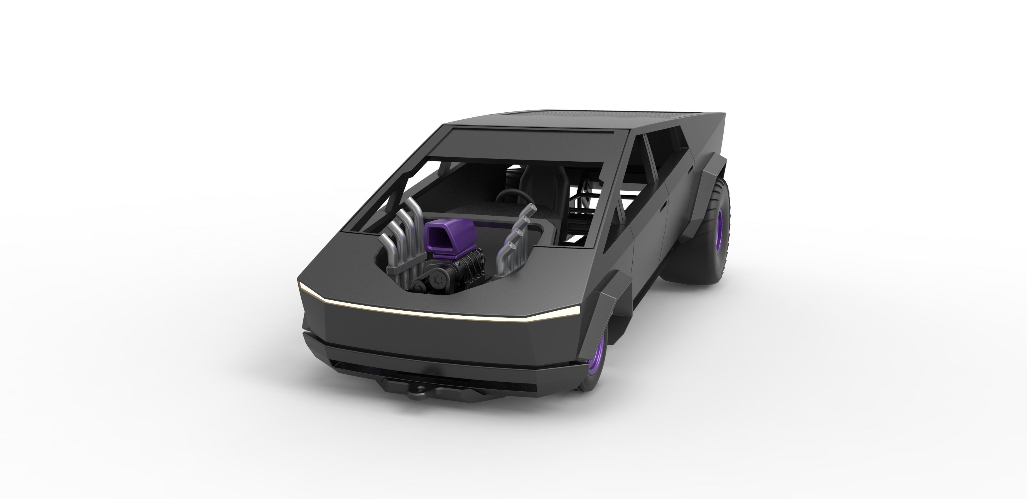 Tesla Cybertruck pulling truck 2wd Scale 1 to 25 3D print model_3