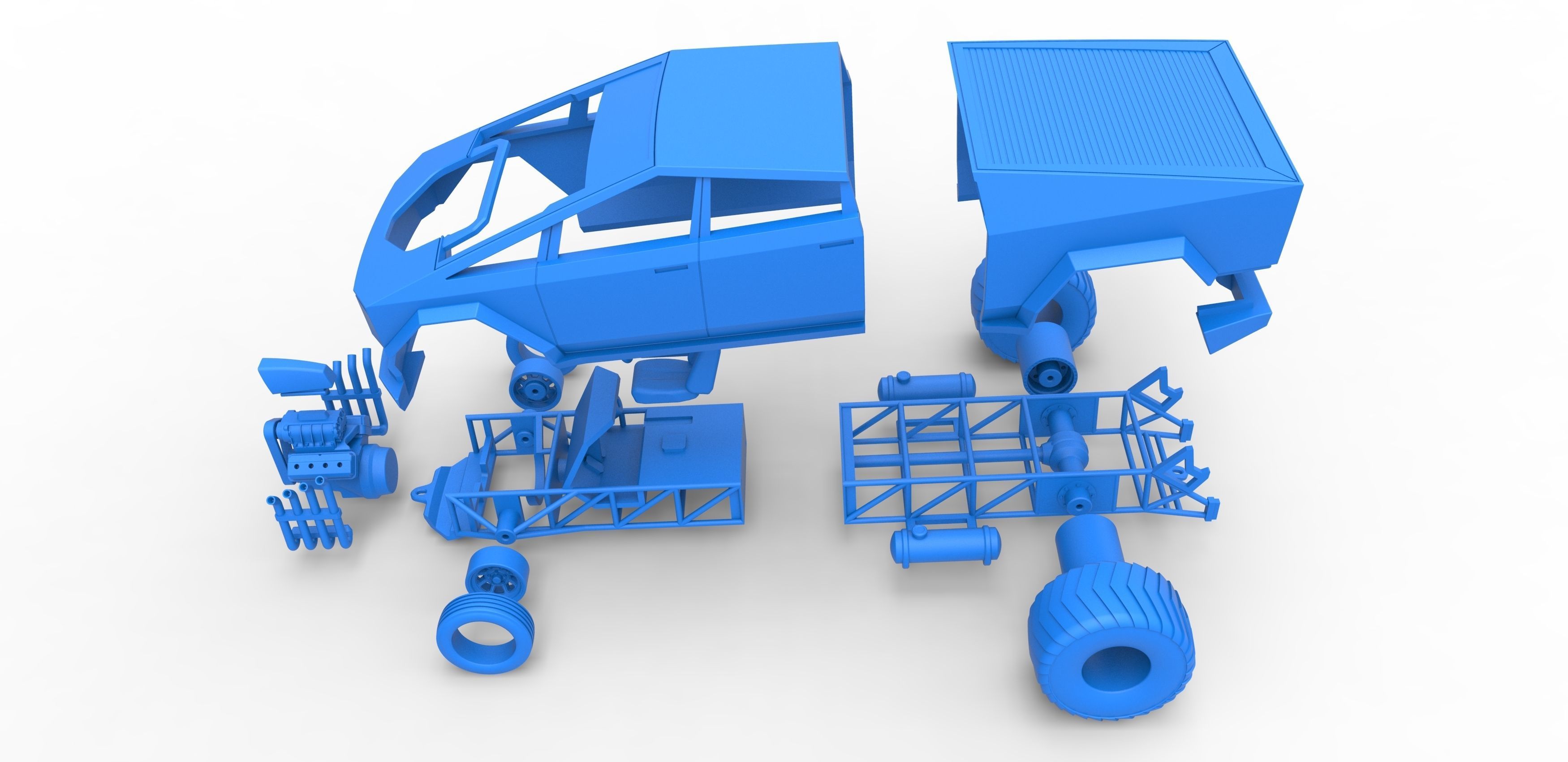 Tesla Cybertruck pulling truck 2wd Scale 1 to 25 3D print model_32