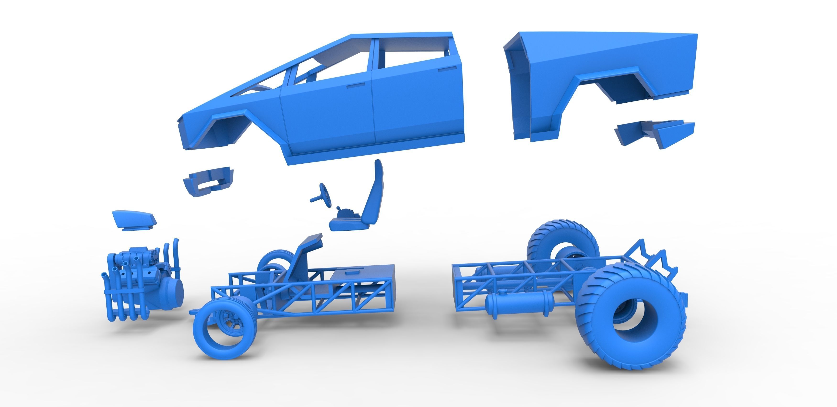 Tesla Cybertruck pulling truck 2wd Scale 1 to 25 3D print model_31