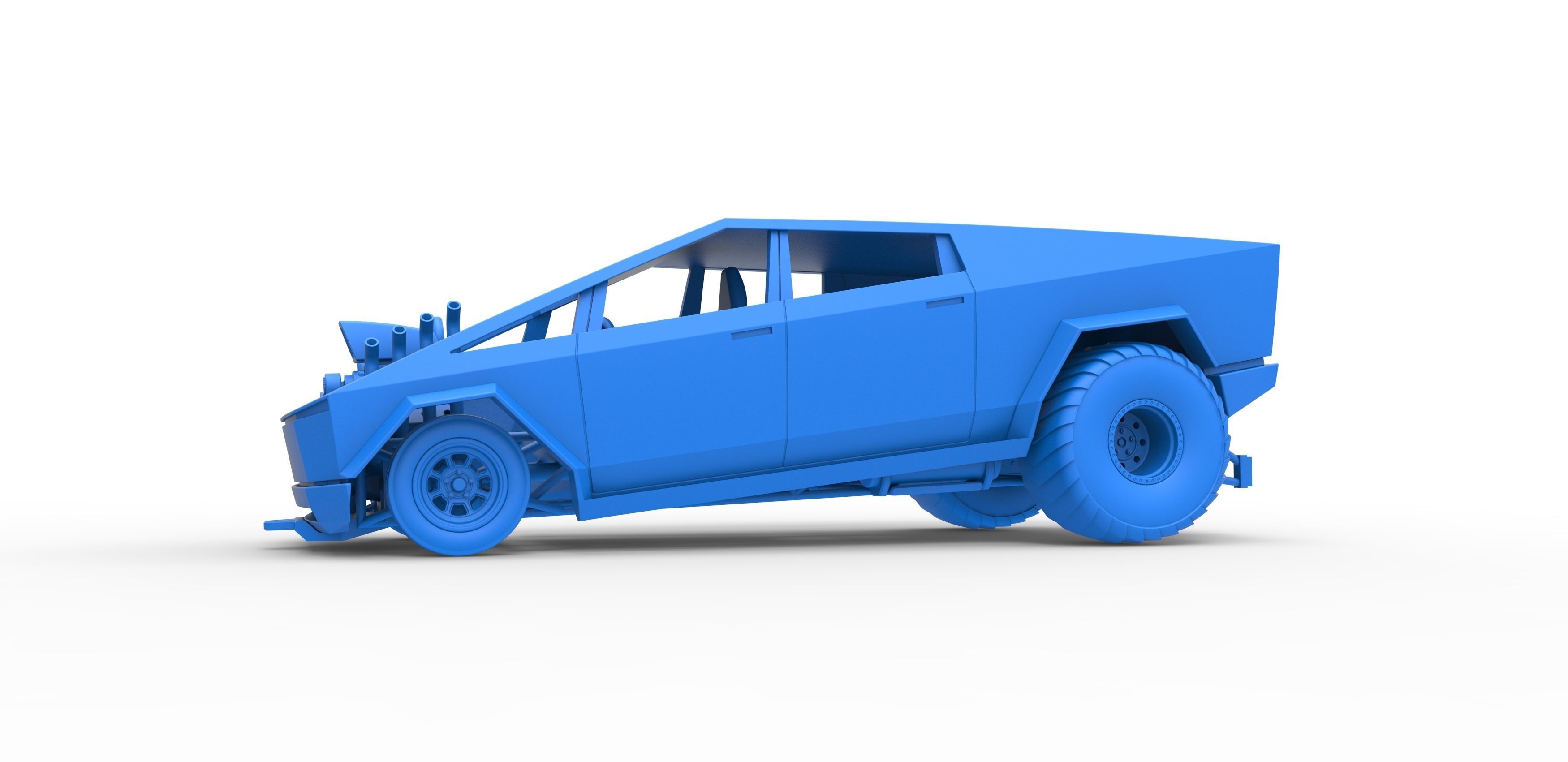 Tesla Cybertruck pulling truck 2wd Scale 1 to 25 3D print model_16