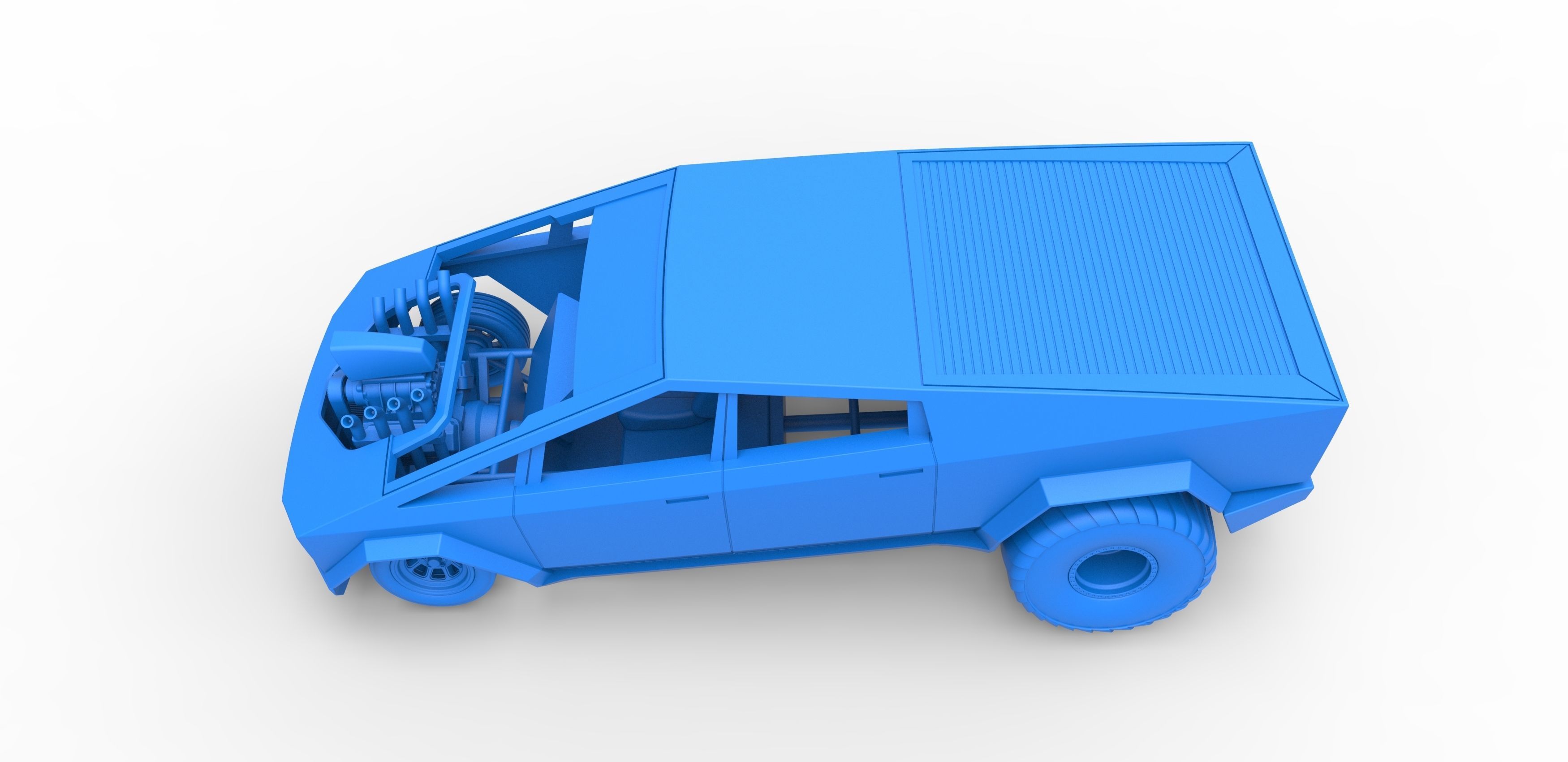 Tesla Cybertruck pulling truck 2wd Scale 1 to 25 3D print model_22
