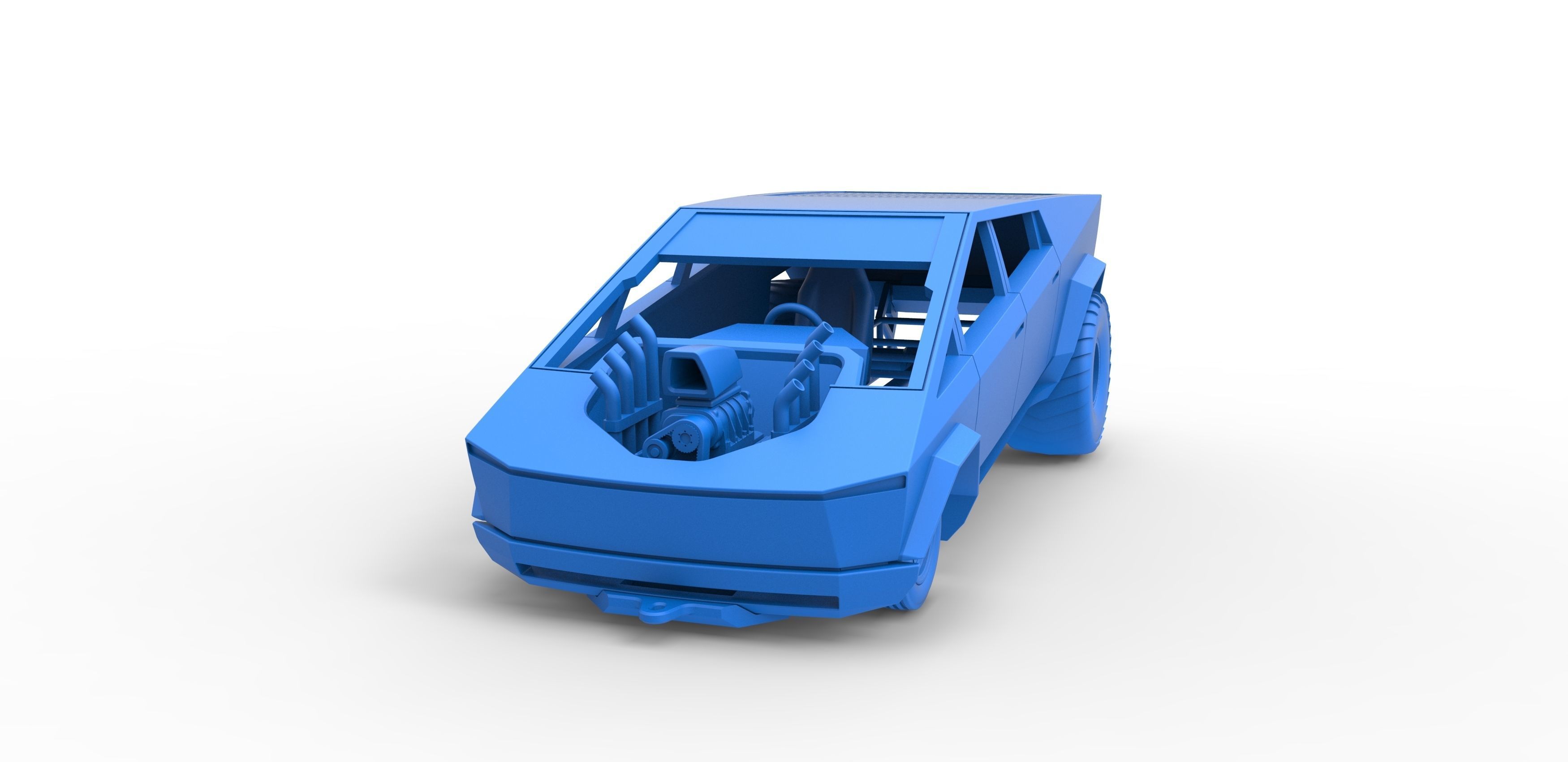 Tesla Cybertruck pulling truck 2wd Scale 1 to 25 3D print model_17