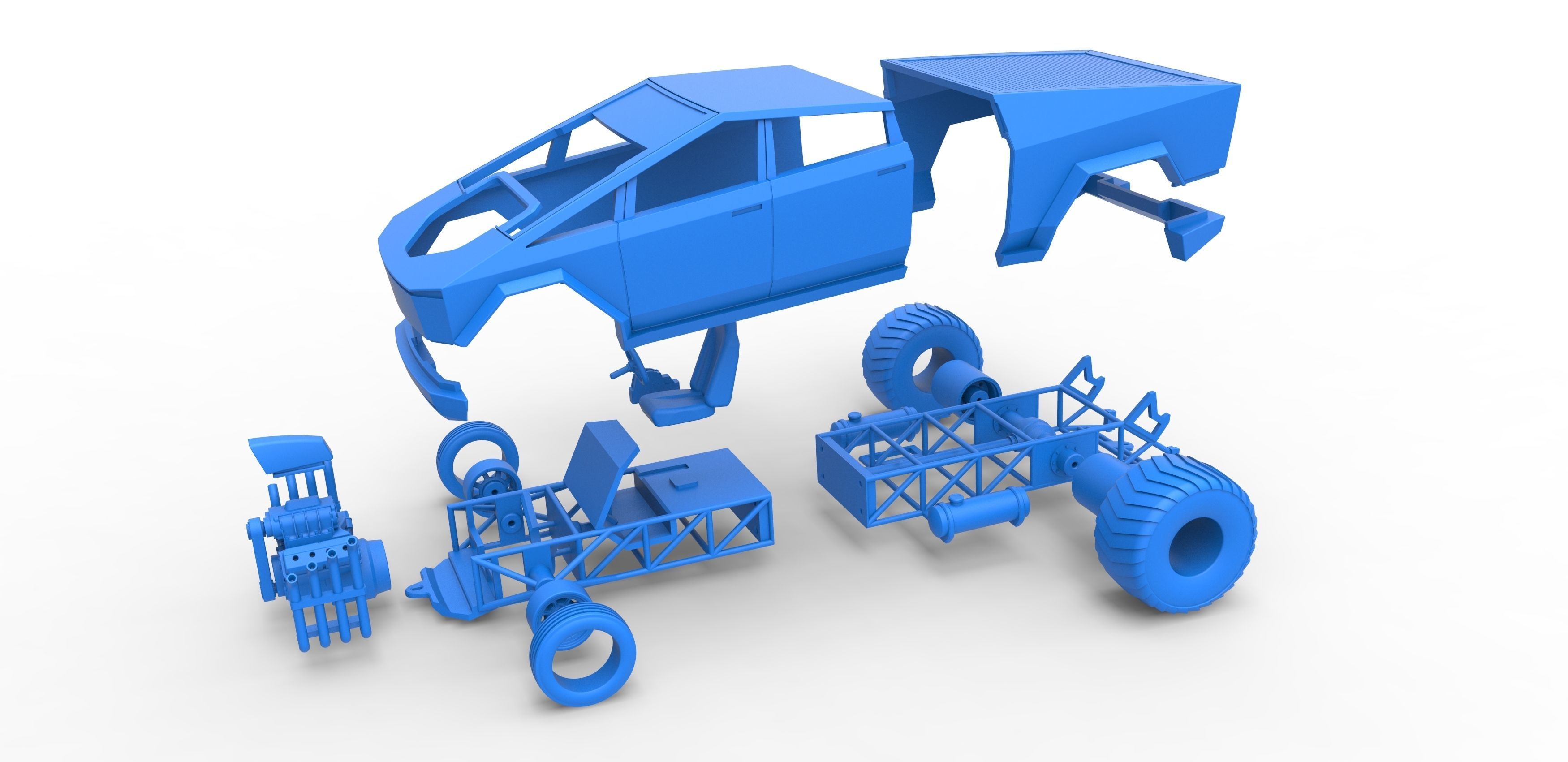 Tesla Cybertruck pulling truck 2wd Scale 1 to 25 3D print model_28