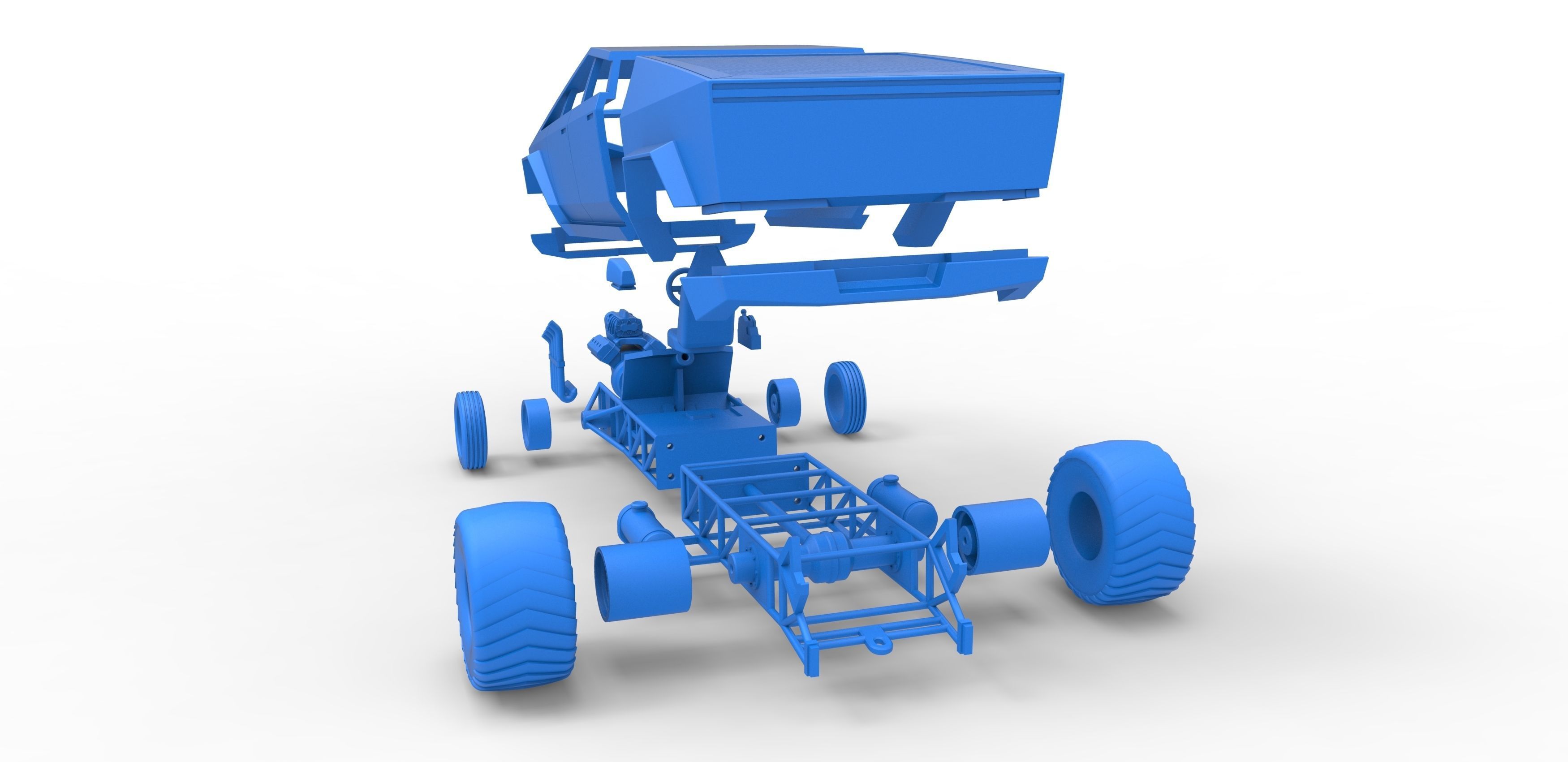 Tesla Cybertruck pulling truck 2wd Scale 1 to 25 3D print model_34