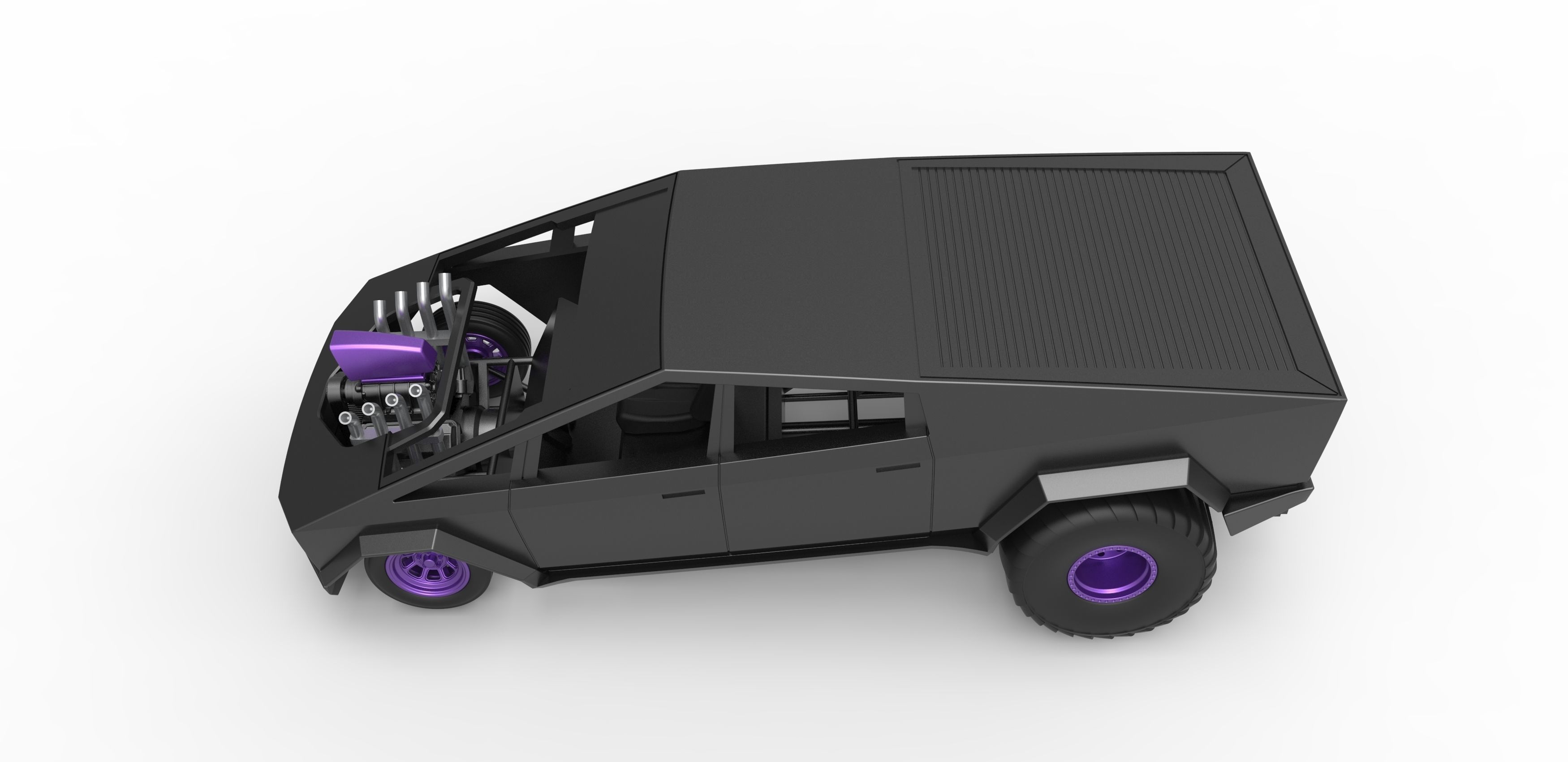 Tesla Cybertruck pulling truck 2wd Scale 1 to 25 3D print model_8