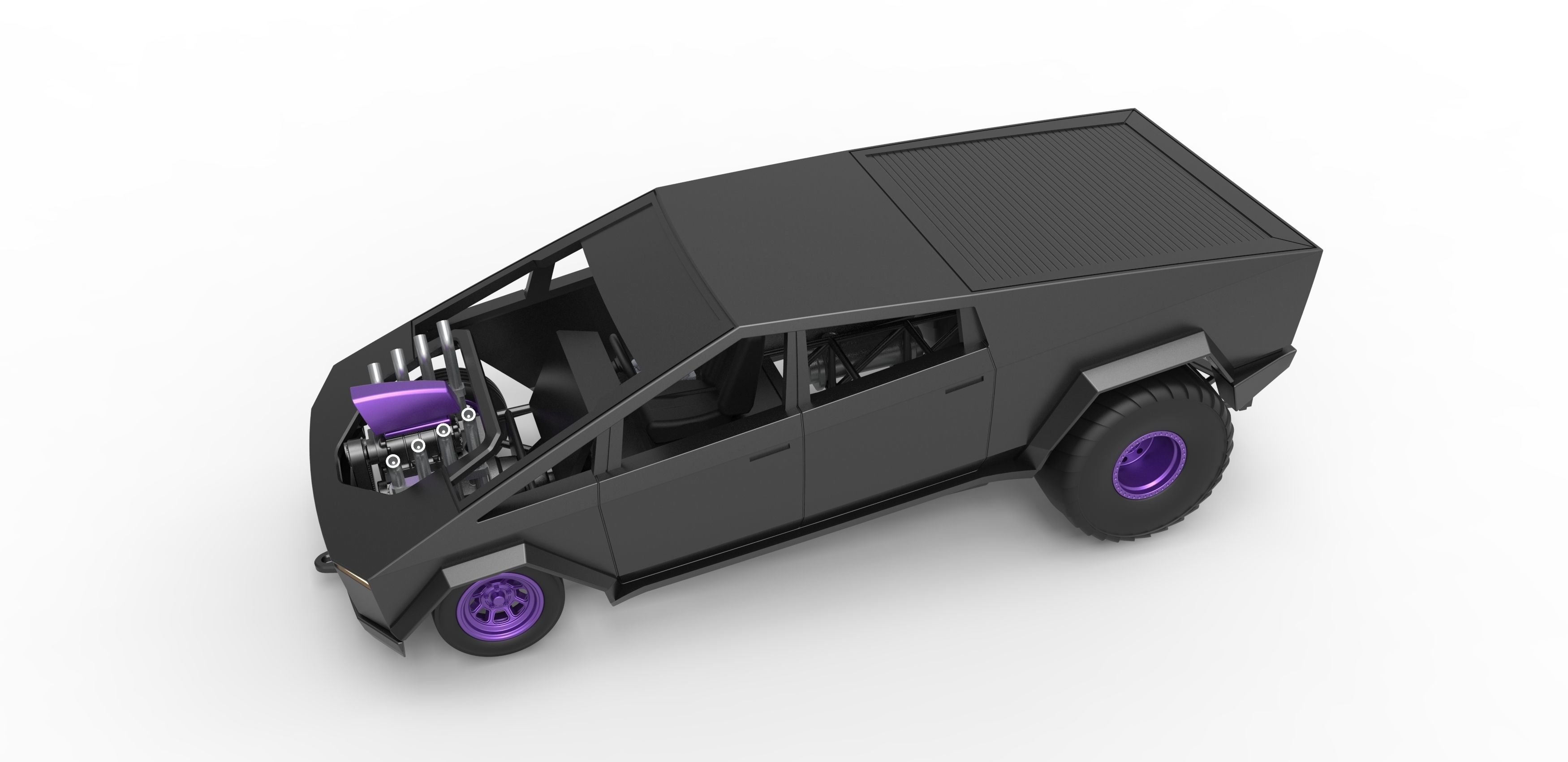 Tesla Cybertruck pulling truck 2wd Scale 1 to 25 3D print model_2