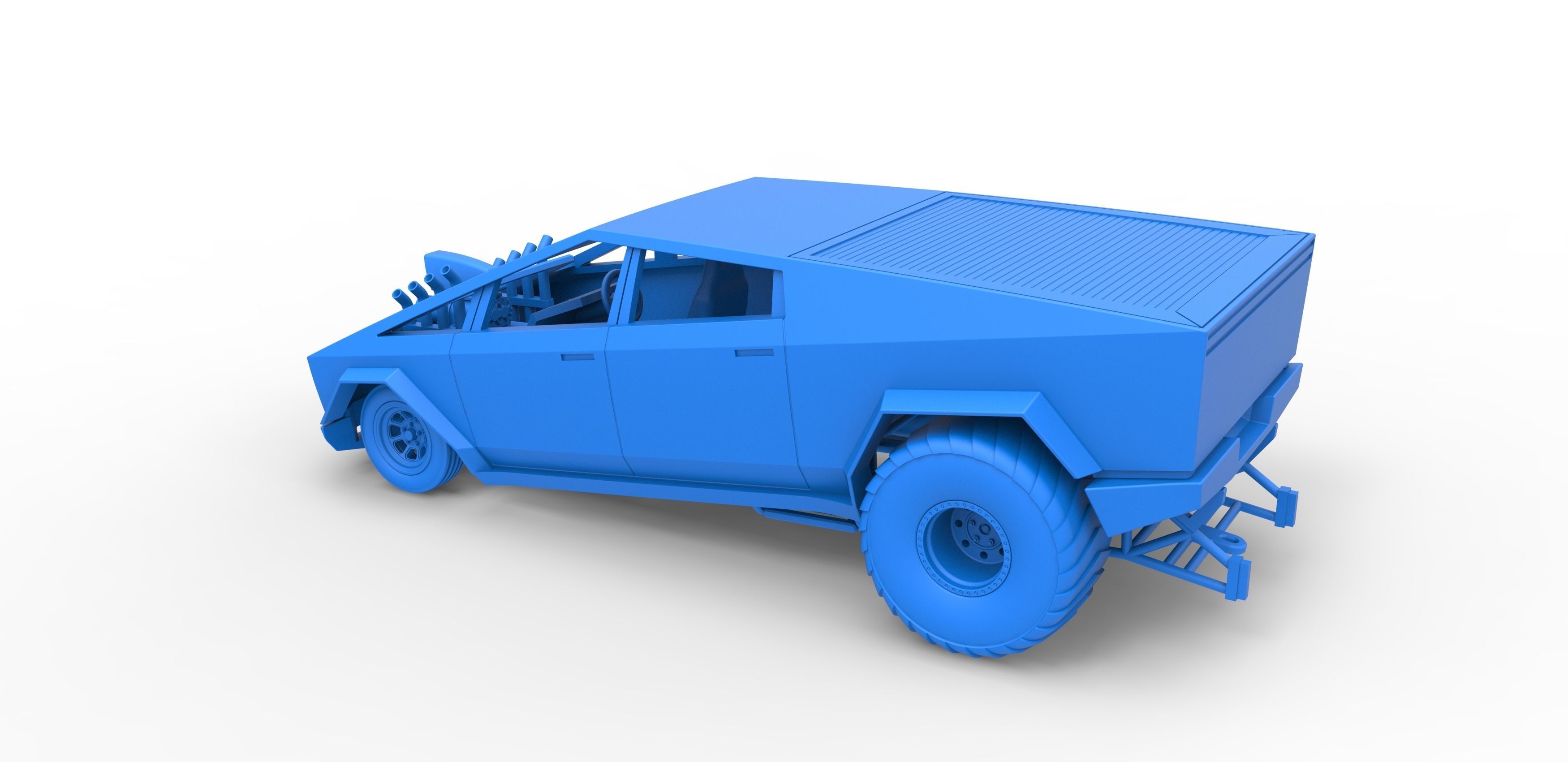 Tesla Cybertruck pulling truck 2wd Scale 1 to 25 3D print model_24