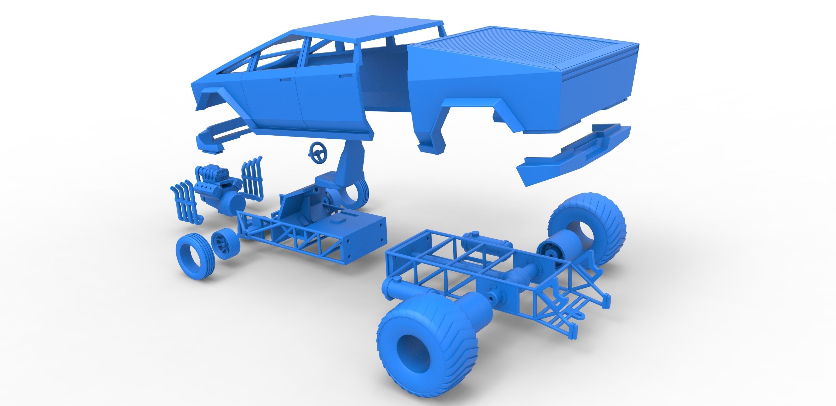 Tesla Cybertruck pulling truck 2wd Scale 1 to 25 3D print model_33