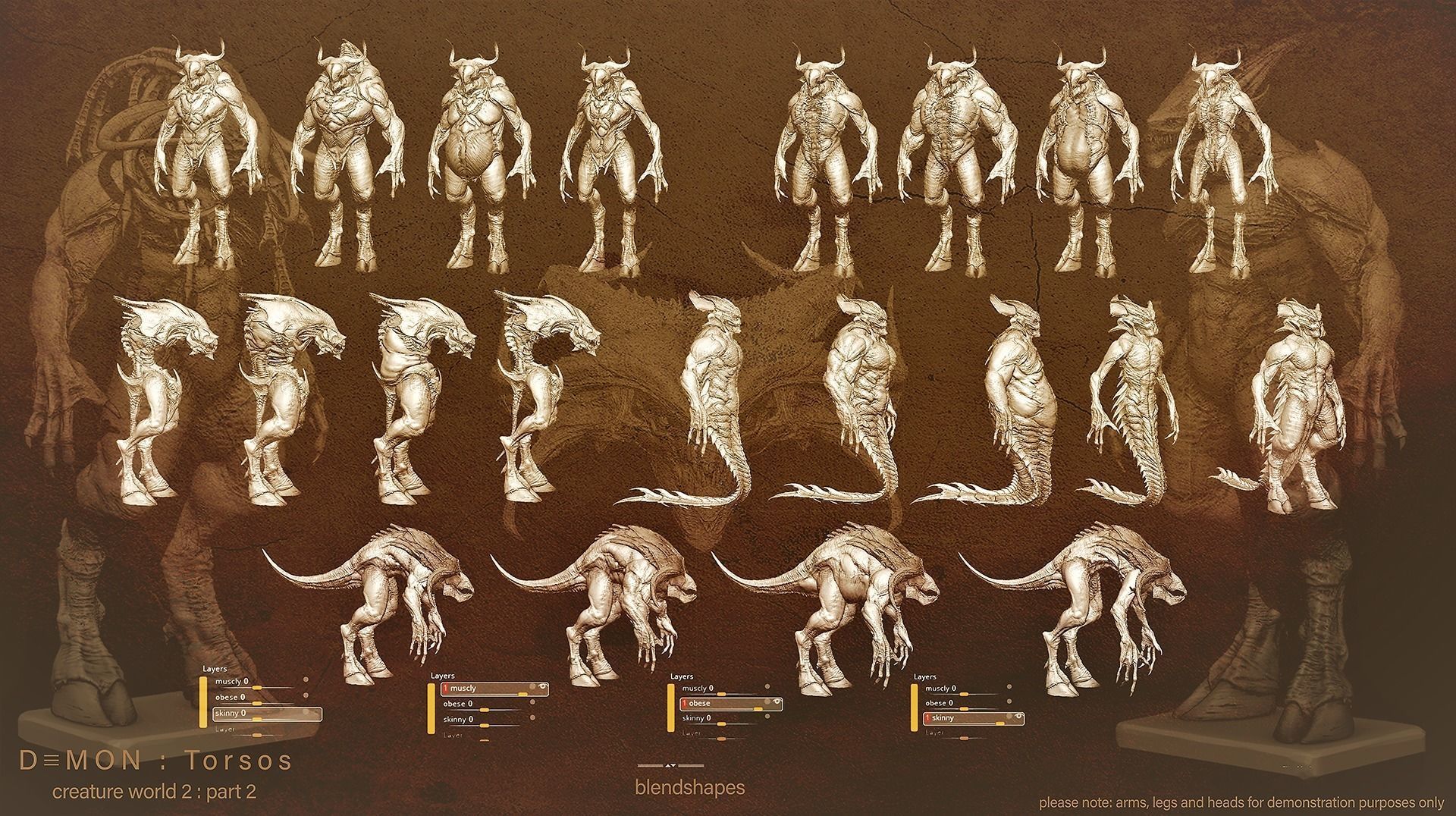 DEMON TORSOS 43 meshes with blendshapes 3D model_12